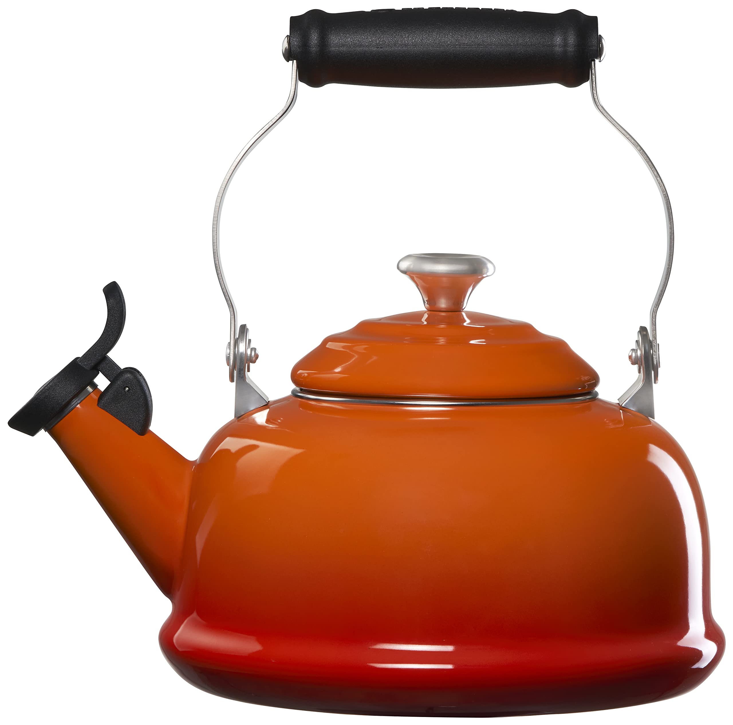 Le Creuset Enamel On Steel Whistling Tea Kettle 1.7 Quart - Flame Red Metal Finish | Classic Stovetop Kettle for Tea, Coffee & Hot Water | Perfect for Home, Kitchen & Gift Giving