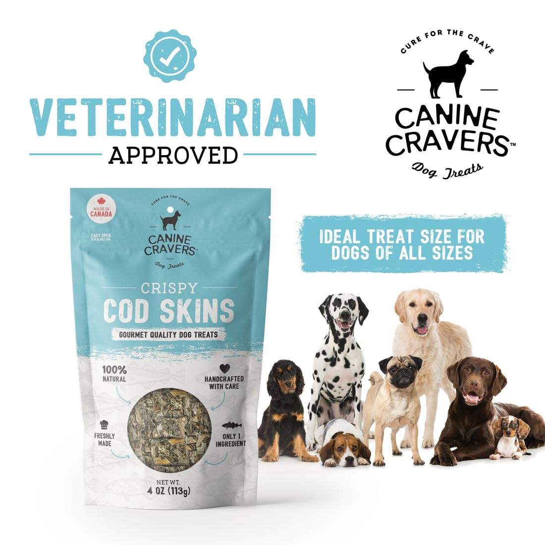 Premium Air-Dried Cod Skin Dog Treats - Single Ingredient, Grain-Free & Hypoallergenic - 100% Natural Human-Grade Protein Snacks for Dogs - Perfect for Training, Rewards & Dental Health (4oz/113g)