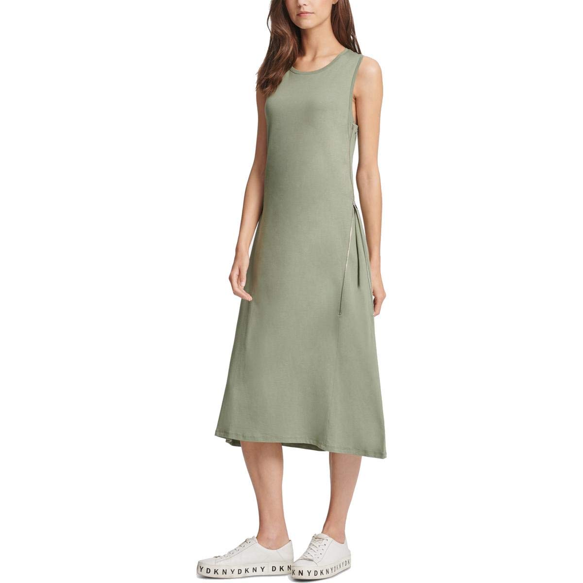 DKNY Women's Zipper Detail Midi Dress - Elegant Bodycon Style for Cocktail Parties, Date Nights & Office Wear