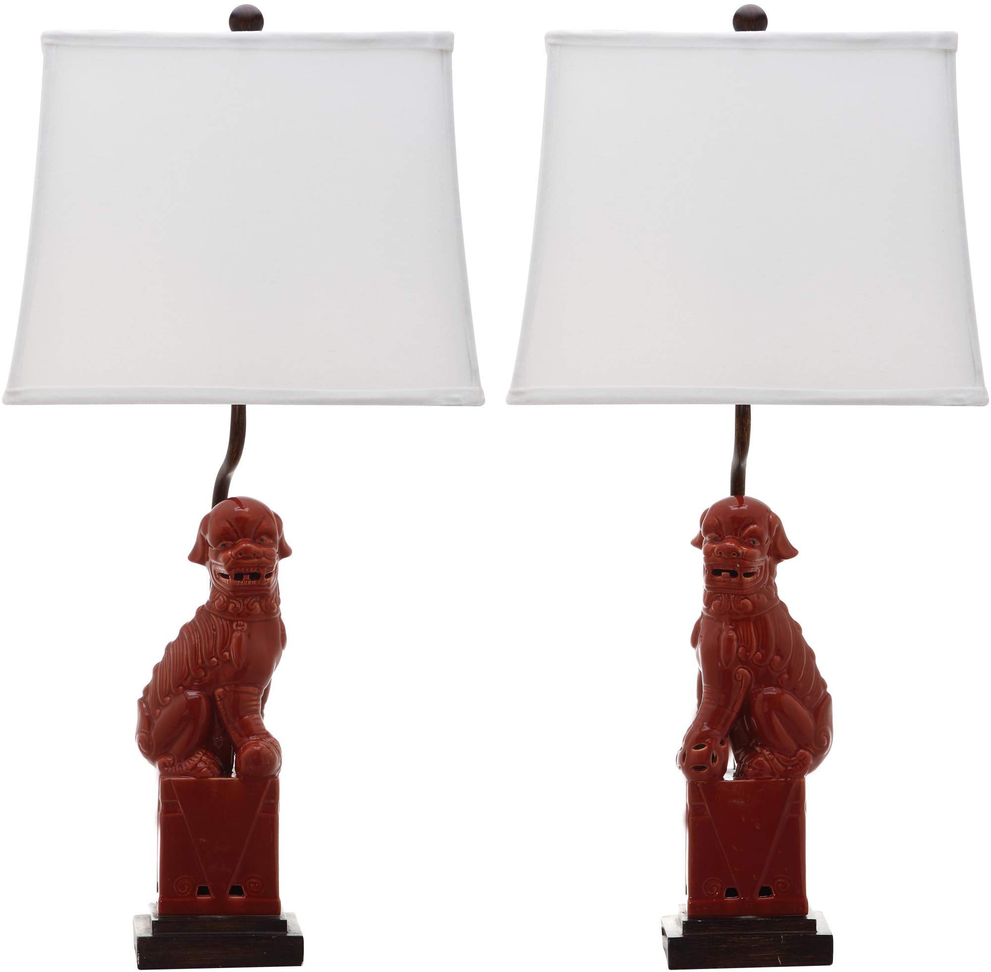 SAFAVIEH 28-inch Chinese Foo Dog Table Lamp Set of 2 with LED Bulbs - Red Asian Inspired Lighting for Bedroom, Living Room, Home Office & Nightstand | Perfect for Feng Shui Decor, Zen Spaces & Asian-Themed Interiors