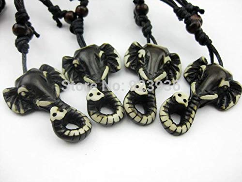 12 PCS Tibetan Bone Necklace - Black Mini Elephant Pendant for Men, Cool Virility Talisman Jewelry | Perfect for Spiritual Gifts, Boho Fashion & Unique Accessories