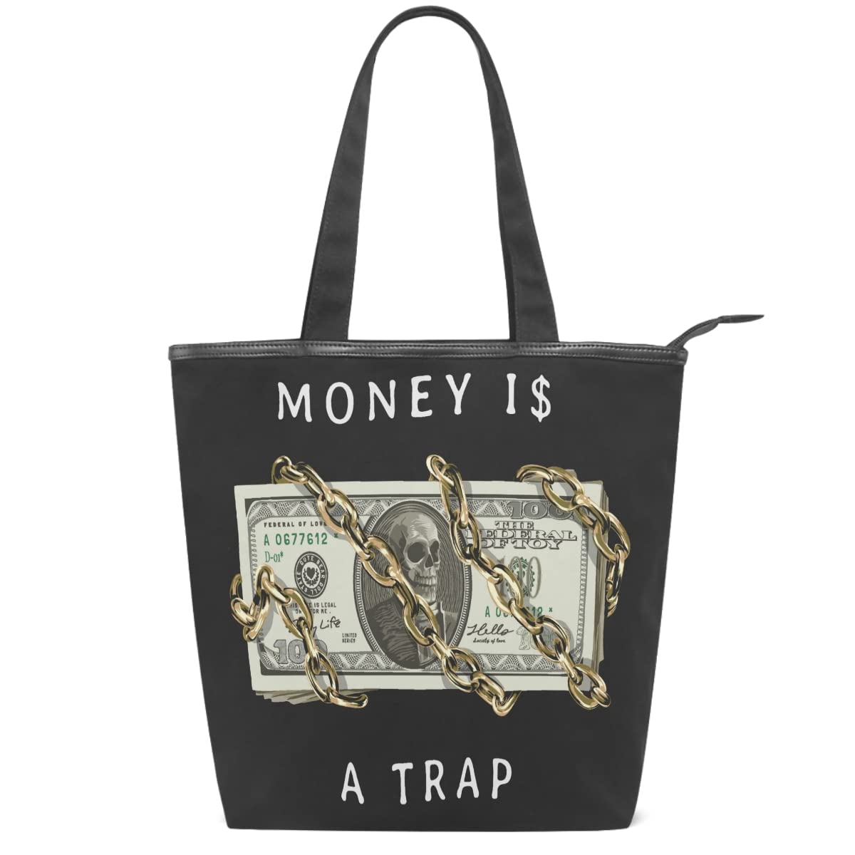 Skull Print Canvas Tote Bag for Women - Stylish Shoulder Bag for School, Shopping & Daily Use | Trendy Aesthetic Handbag for College, Work & Casual Outings