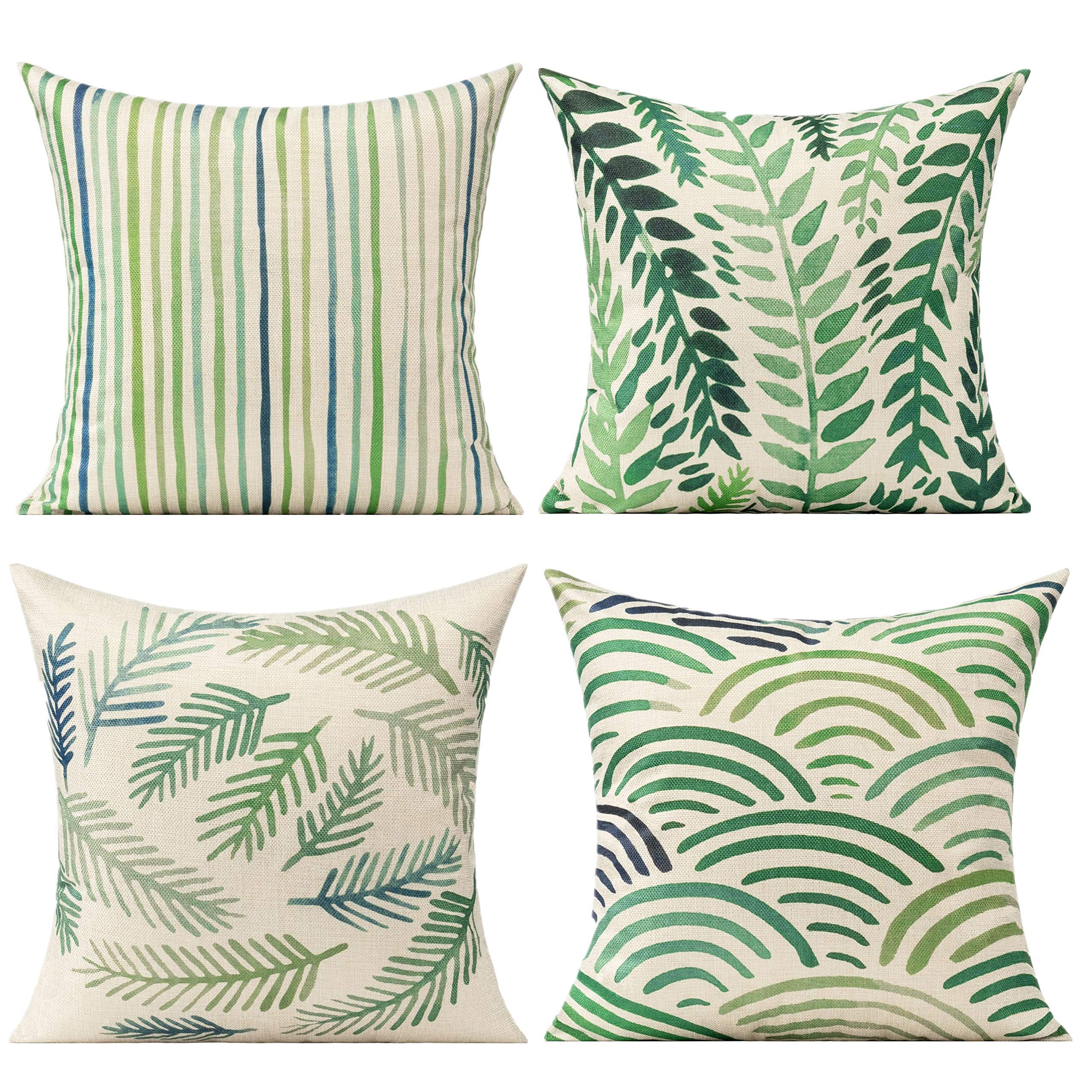 All Smiles 26x26 Inch Outdoor Throw Pillow Covers Set of 4 - Tropical Forest Summer Green Decorative Cushions for Patio Furniture, Porch Bench & Garden Decor | Waterproof & UV Resistant for Outdoor Use