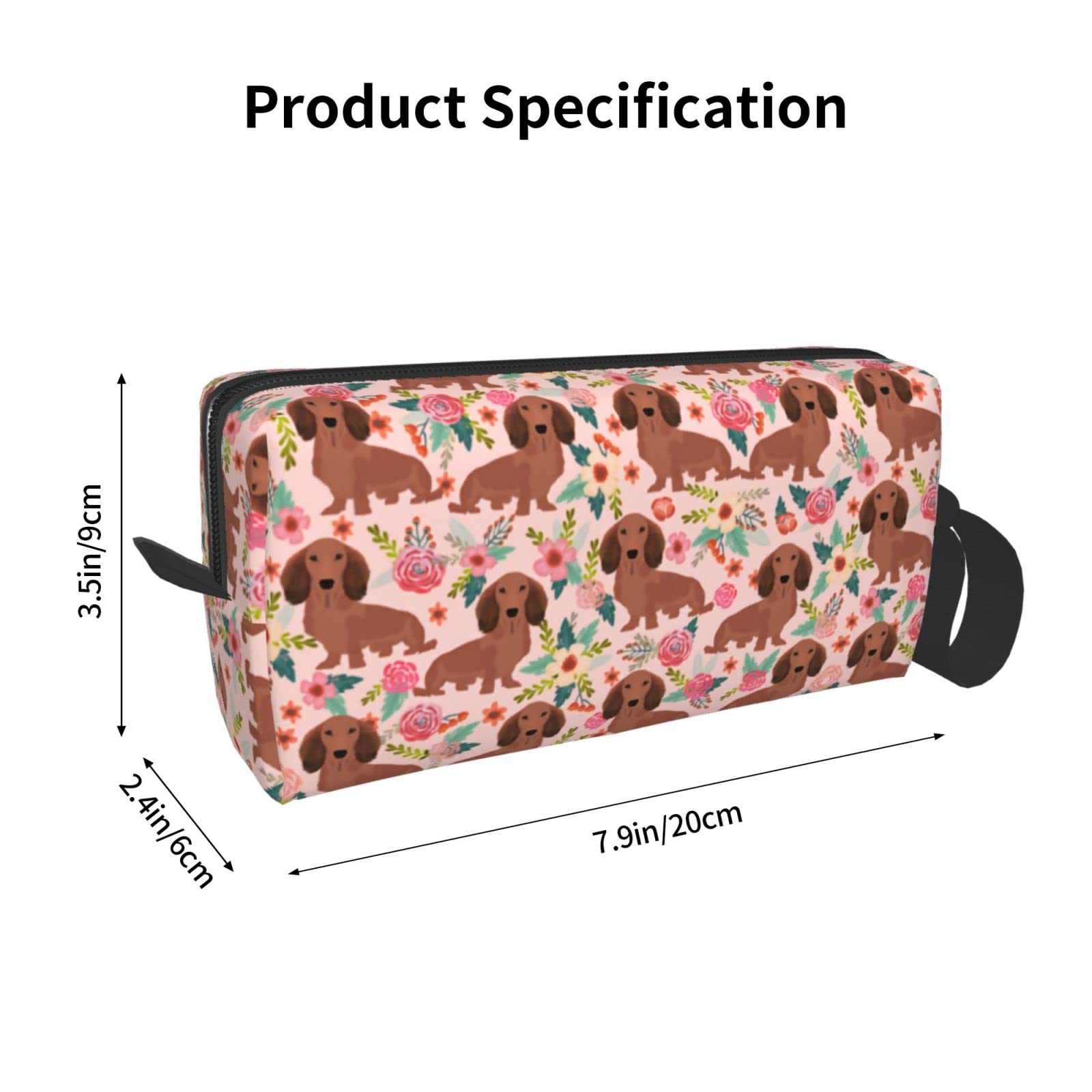Floral Dachshund Makeup Bag for Women - Portable Cosmetic Pouch with Zipper, Travel Toiletry Organizer for Girls | Perfect for Travel, Gym & Daily Essentials Storage