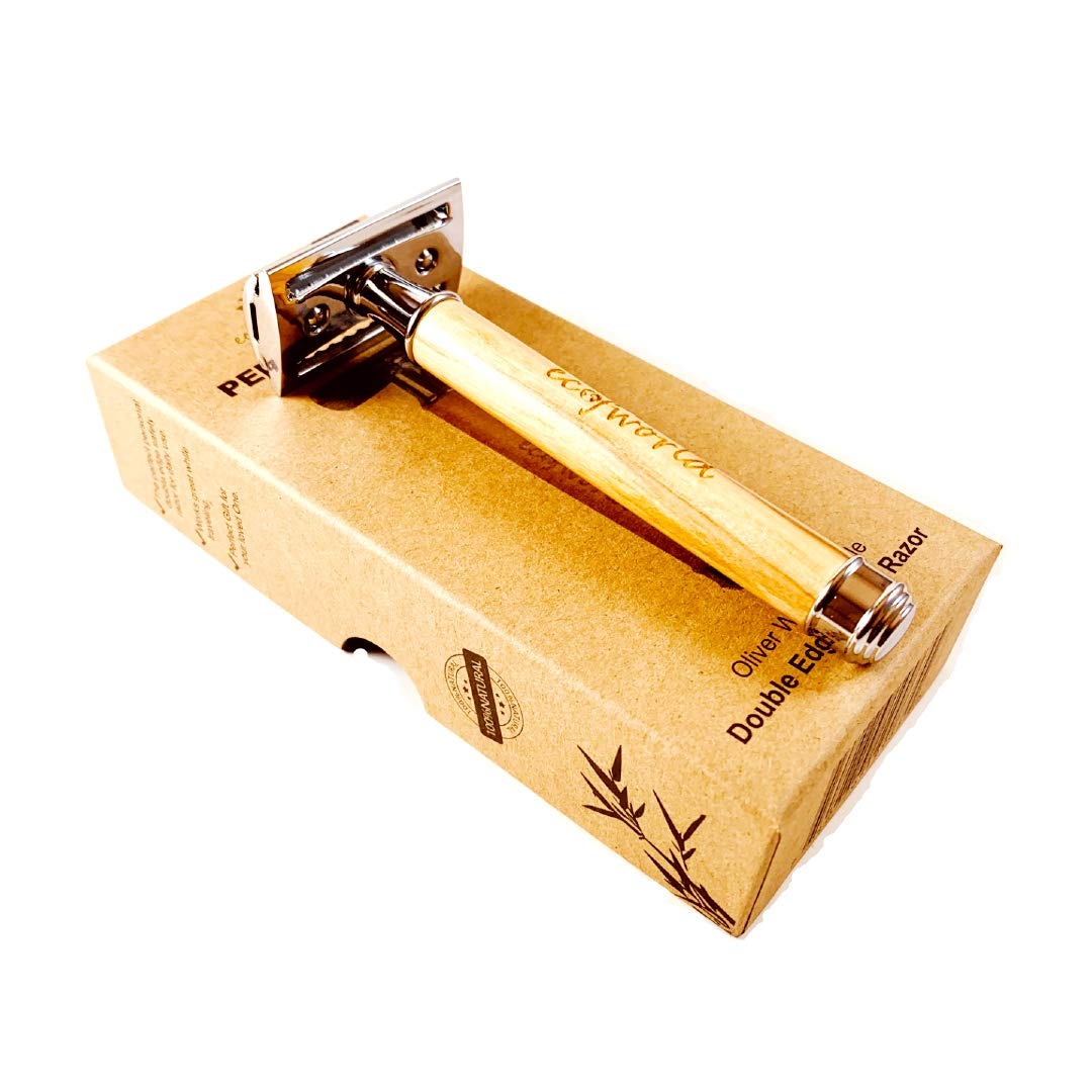 Eco-Friendly Double Edge Safety Razor with Olive Wood Handle - Durable & Reusable for Men & Women - Perfect for Sustainable Shaving