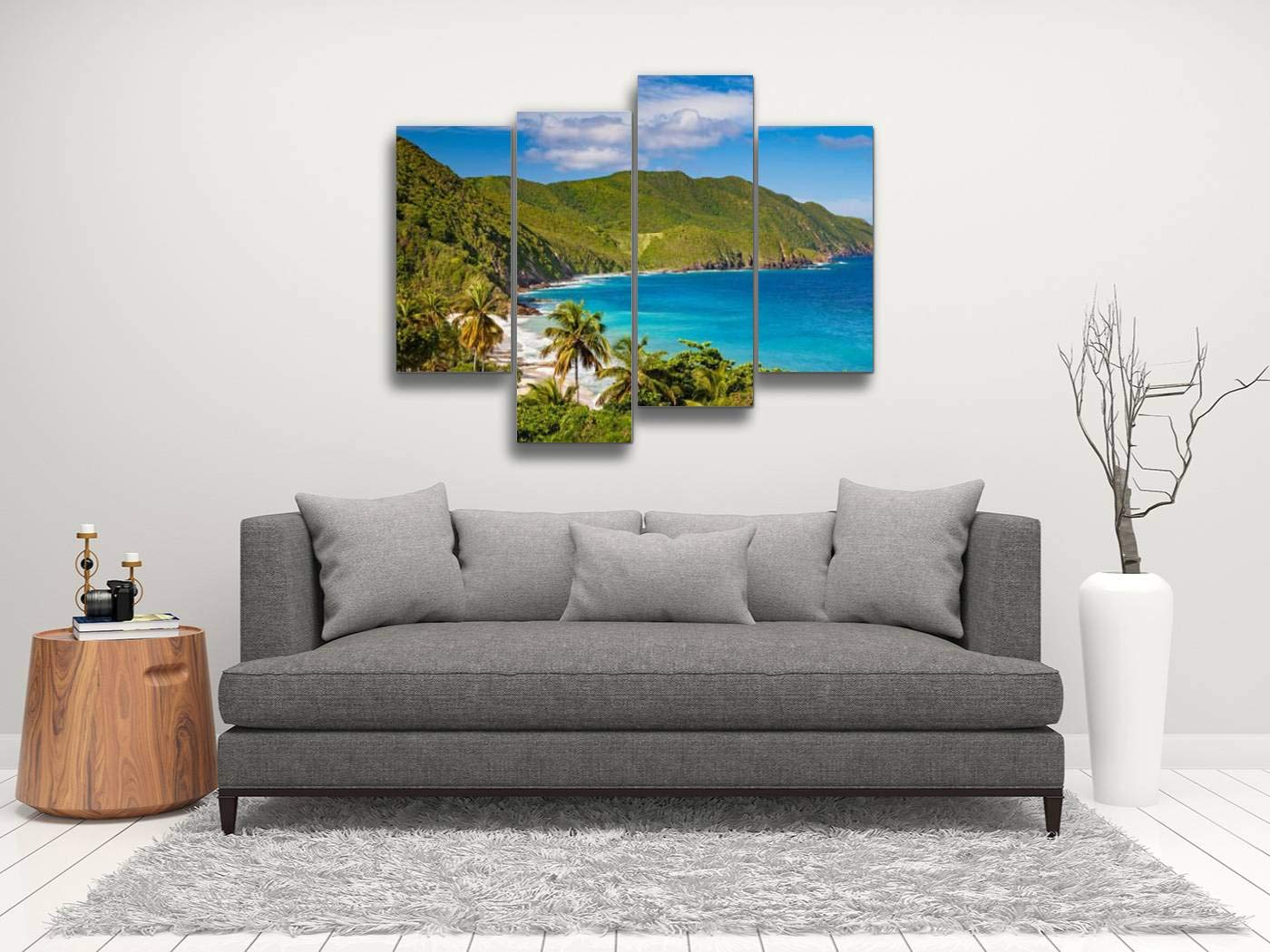 IGOONE 4-Panel Canvas Wall Art - Stunning Carambola Beach Panorama from St. Croix US Virgin Islands - Modern Framed Ready-to-Hang Painting for Living Room, Bedroom & Office Decor | Perfect Beach House Artwork & Coastal Home Decoration
