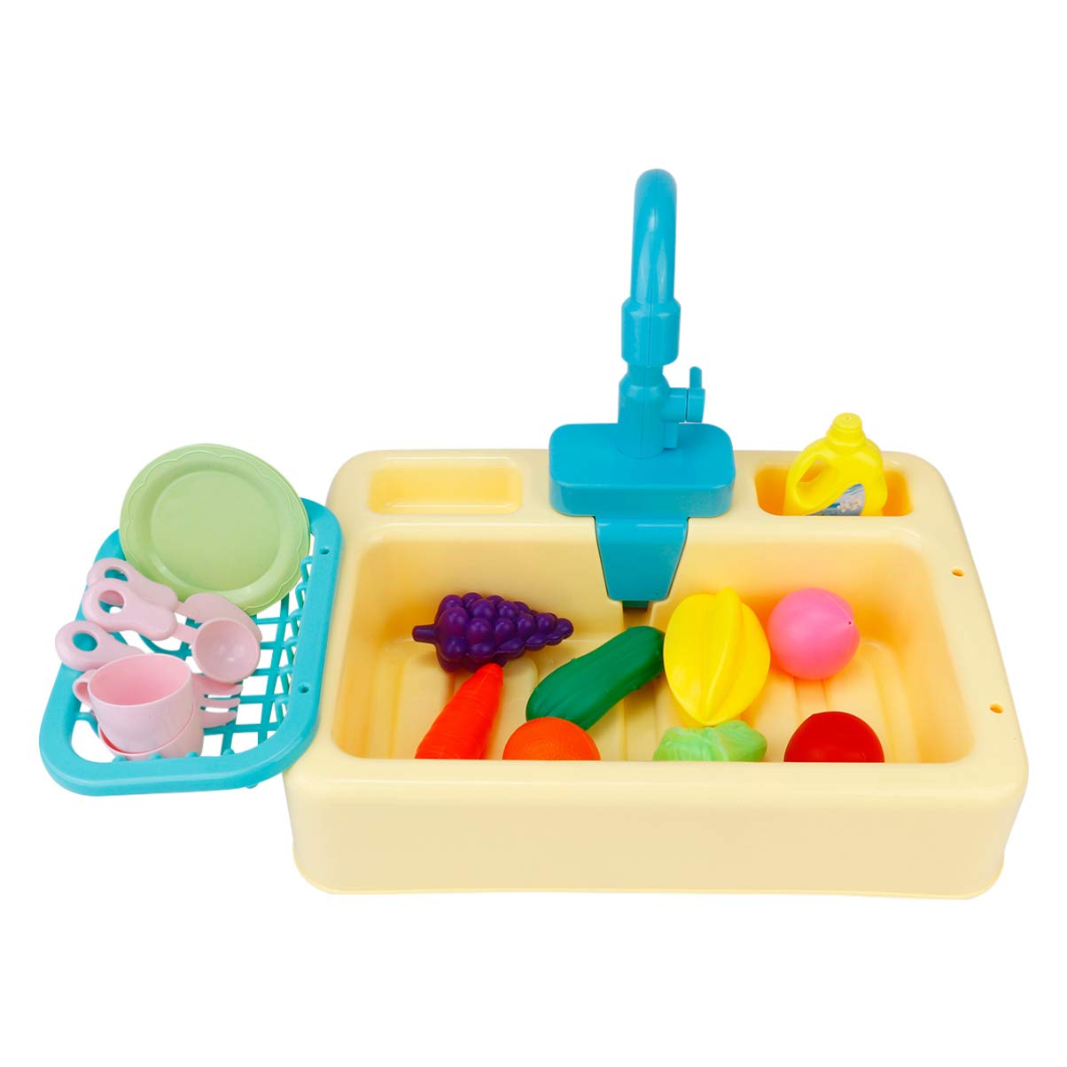 TOYANDONA Kids Kitchen Sink Toy with Electric Dishwasher & Running Water - Pretend Play Kitchen Set for Toddlers (Yellow, Battery Not Included) | Fun Bath Time & Role Play Learning Toy for Preschoolers
