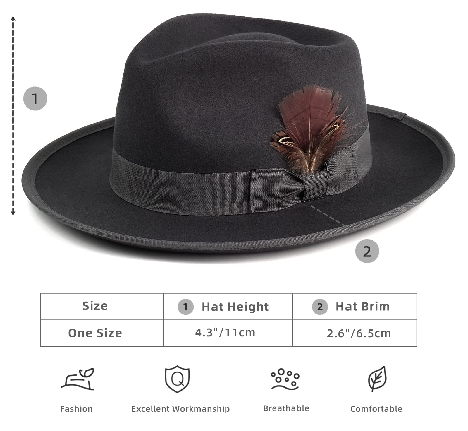 Stylish FADACHY Fedora Hat for Men & Women - Wide Brim Felt Dress Hat, Panama Trilby Hat - Perfect for Outdoor Events, Weddings & Fashion Accessories