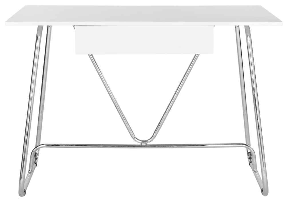 Safavieh Malloy Mid-Century Modern White & Chrome Writing Desk - Stylish Home Office Furniture for Work & Study