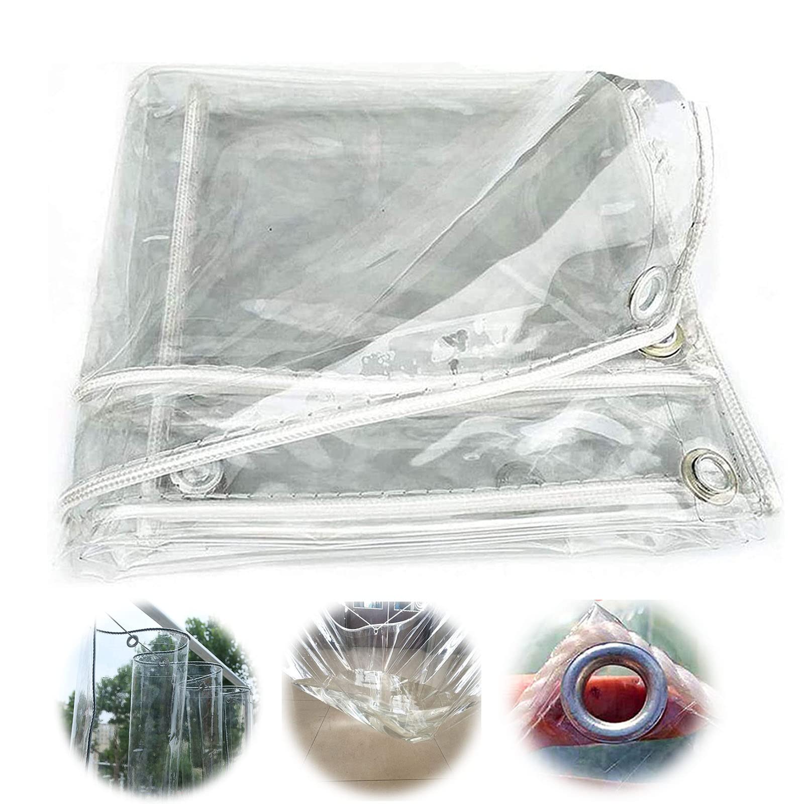 SAKLHDOQ Heavy Duty Clear PVC Waterproof Tarpaulin Sheet - Transparent Rainproof Plant Cover with Reinforced Grommets for Gardening, Greenhouse, Balcony, Camping & Fishing | Weather Protection for Outdoor Activities