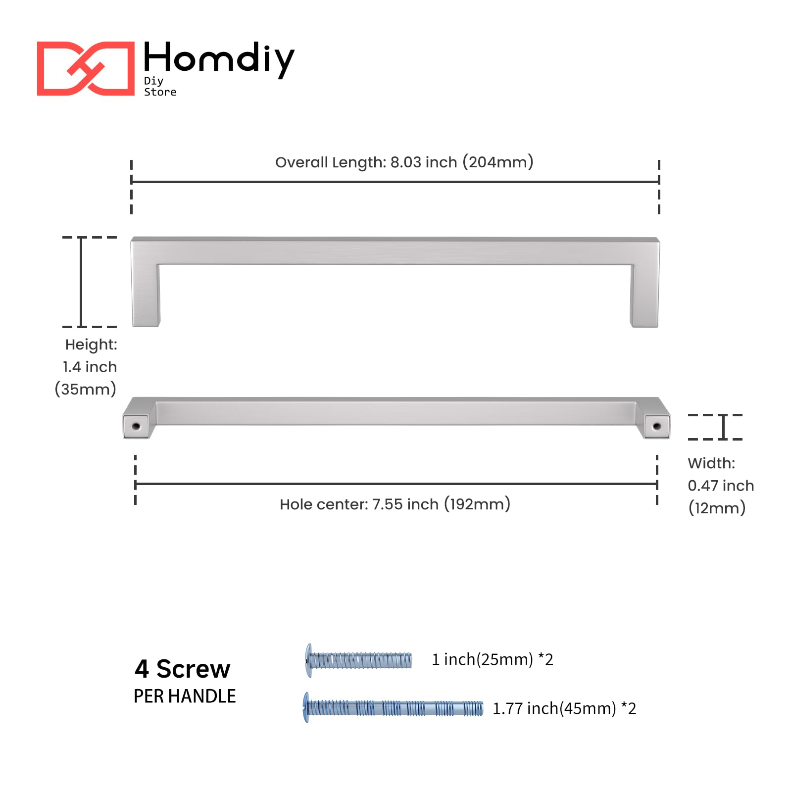 2 Pack Brushed Nickel Cabinet Pulls - 7.5