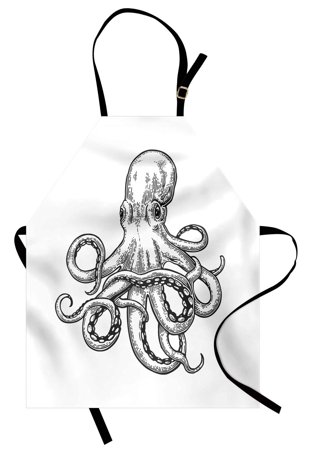 Ambesonne Octopus Print Apron - Classic Nautical Monochrome Design with Tentacles - Adjustable Neck Unisex Kitchen Bib for Cooking, Baking & Grilling - Perfect for Home Chefs & Gardeners - Adult Size White & Charcoal Grey