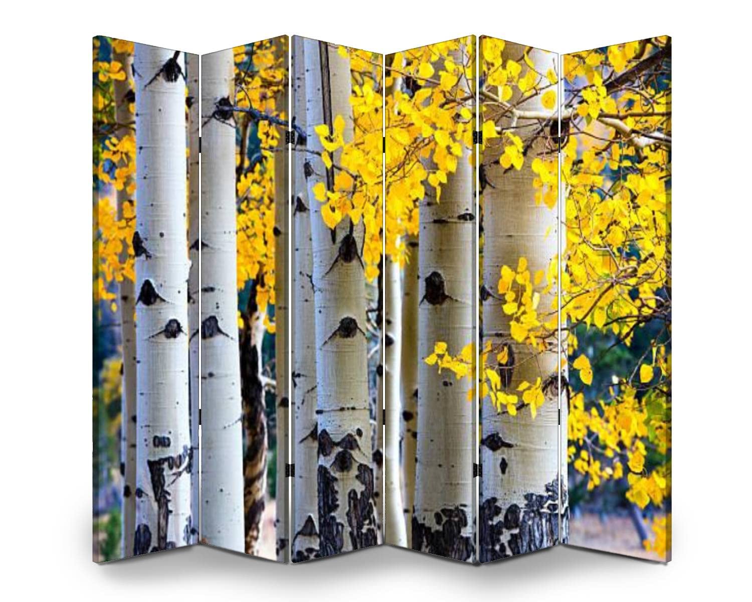 6-Panel Wooden Room Divider with Aspen Tree Autumn Design - Dual-Sided Folding Privacy Screen, Canvas Partition Panels for Indoor Spaces | Perfect for Home Office, Bedroom Separation & Decorative Wall Display