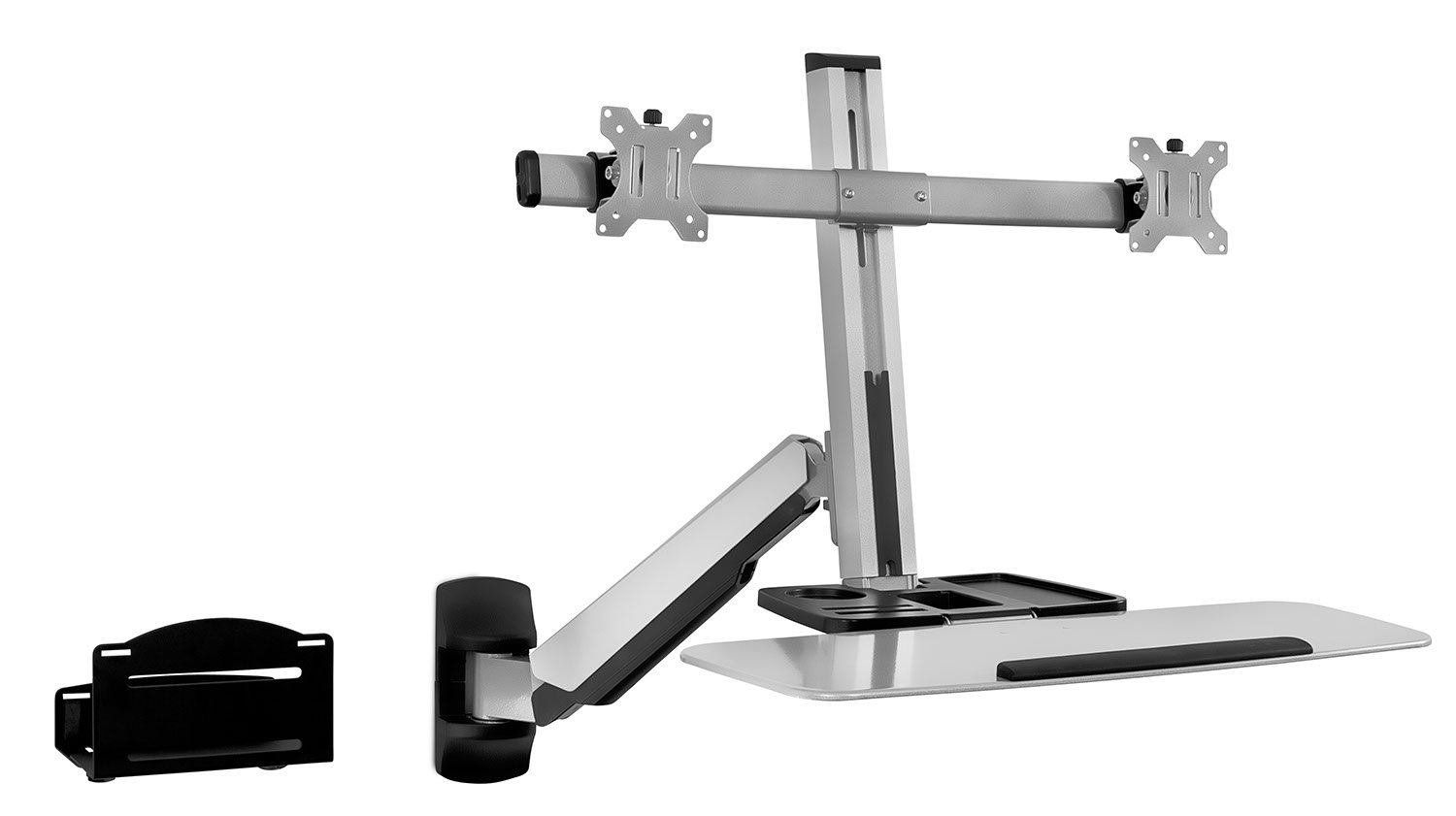 Mount-It! Adjustable Dual Monitor Wall Mount Stand Up Desk Workstation with Articulating Keyboard Tray & CPU Holder - Perfect for Home Office, Gaming Setup & Ergonomic Workspace