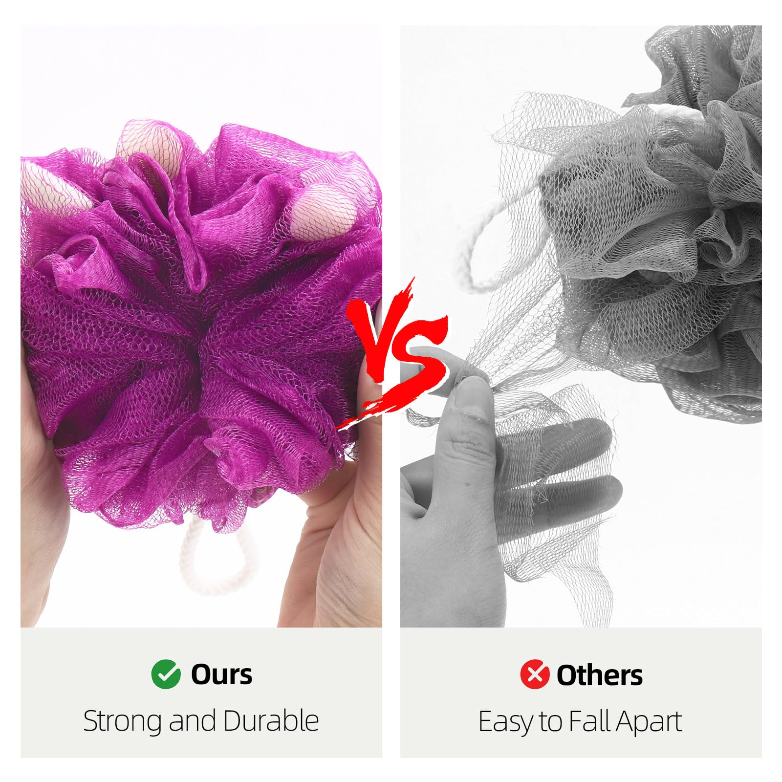 BTYMS Premium Mesh Bath Sponges (65g/pcs) - Exfoliating Shower Loofah Puffs for Body Wash - Soft & Durable Shower Puffs Set of 4 - Perfect for Daily Skincare & Spa Relaxation