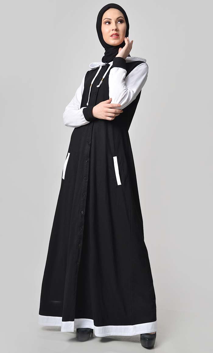 Comfy Hooded Front Open Jersey Abaya - Black | Modest Islamic Dress for Women | Perfect for Prayer, Home & Casual Wear