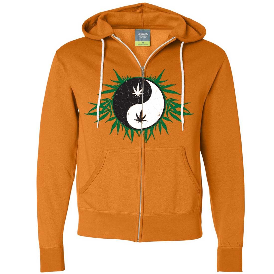 Stoner Yin Yang Cannabis Leaf Zip-Up Hoodie for Men & Women - Cozy Streetwear for Music Festivals & 420 Celebrations