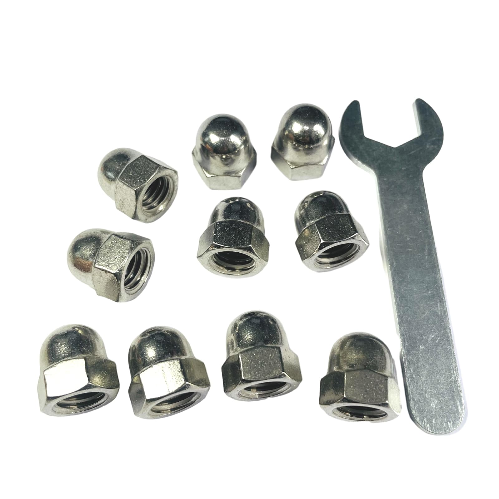 10pcs 7/16-14 Acorn Cap Nuts, 304 Stainless Steel Dome Head Hex Nuts with Bright Finish - 18-8 Grade Hardware for Automotive, Furniture & DIY Projects - Open End Wrench Compatible