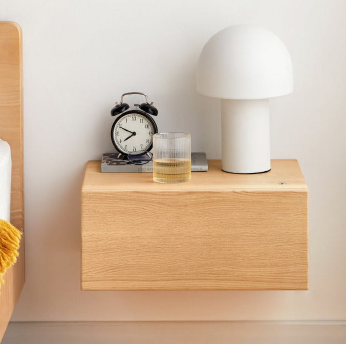 Solid Oak & Poplar Wood Floating Nightstand - Modern Bedside Table with Storage Shelf for Bedroom, Living Room, or Nursery