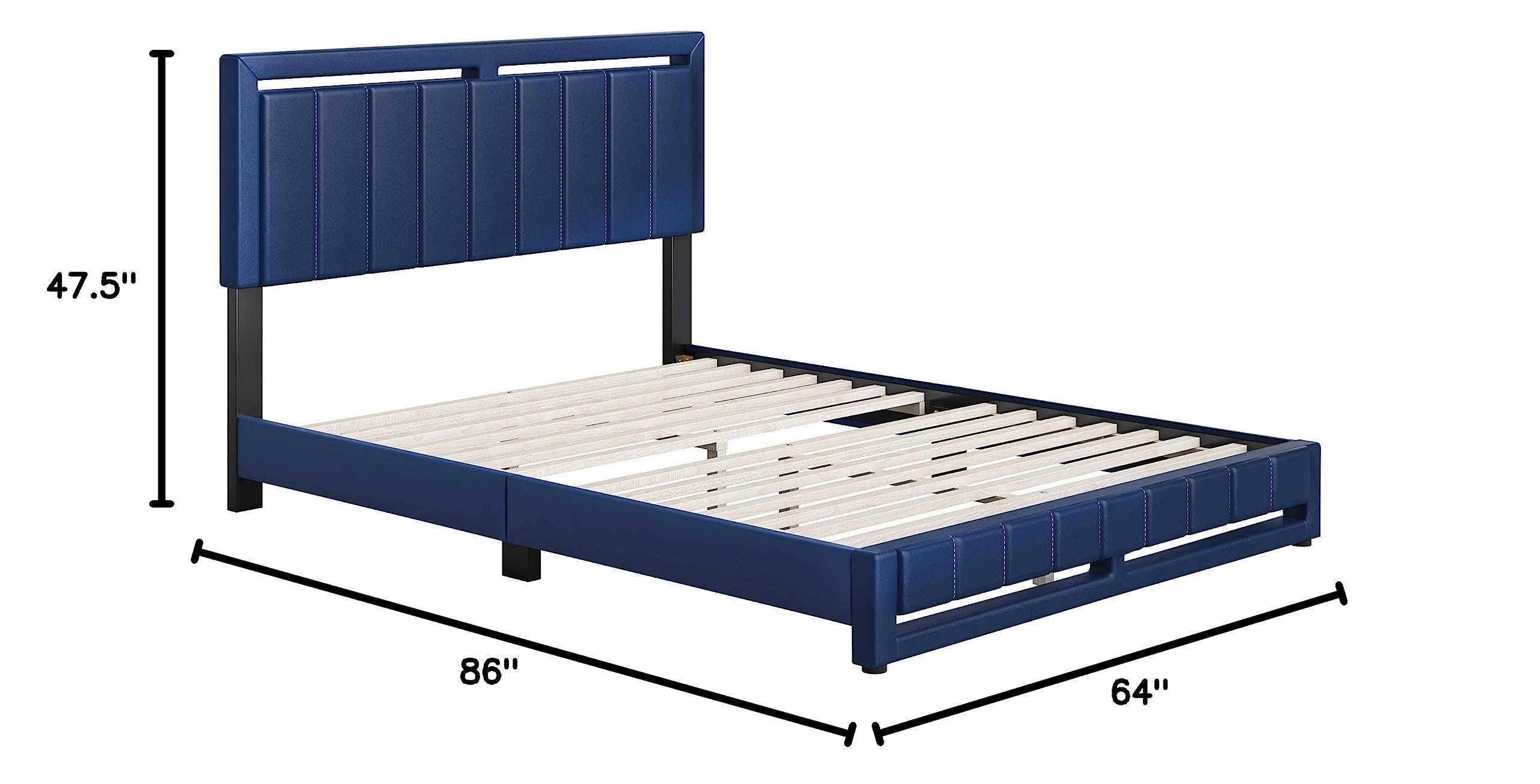 Boyd Sleep Beaumont Upholstered Queen Platform Bed with Headboard - Black Faux Leather - 14 Wood Slat Support Mattress Foundation (No Box Spring Needed) for Bedroom, Guest Room & Master Suite