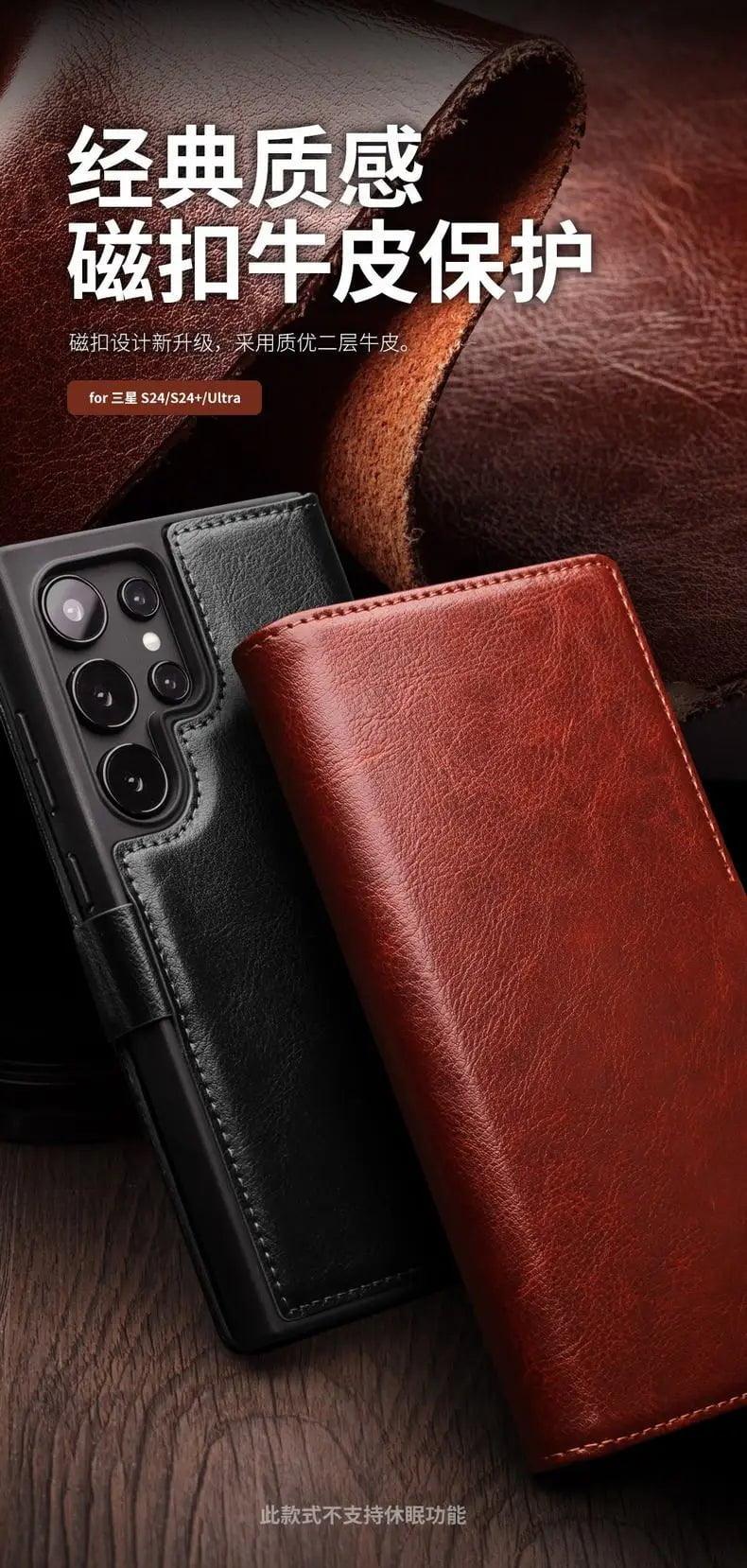 Qialino Genuine Leather Wallet Case for Samsung Galaxy S24 - Slim Protective Cover with Card Slots (Perfect for Everyday Use & Travel)