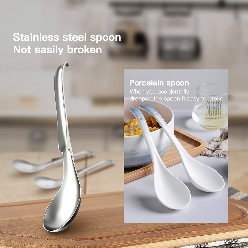 8-Piece Stainless Steel Soup Spoons Set - Round Dinner Spoons for Soup, Rice, Tea, Milk, Coffee & Dessert - Perfect for Dining, Restaurants, and Home Kitchen Use