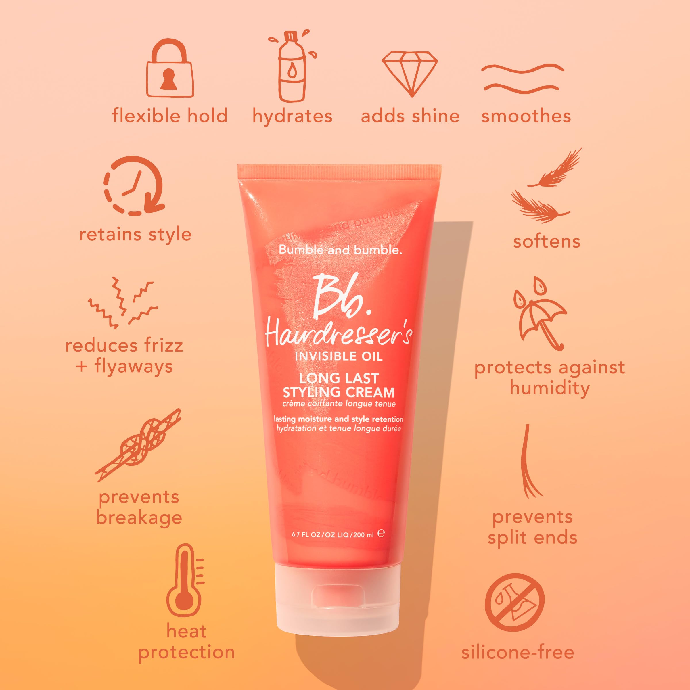 Bumble and bumble Hairdresser's Invisible Oil Hydrating Shampoo & Conditioner Set with Heat/UV Protection Leave-In Primer & Styling Cream - For Dry, Damaged Hair - Salon-Quality Hydration & Styling at Home
