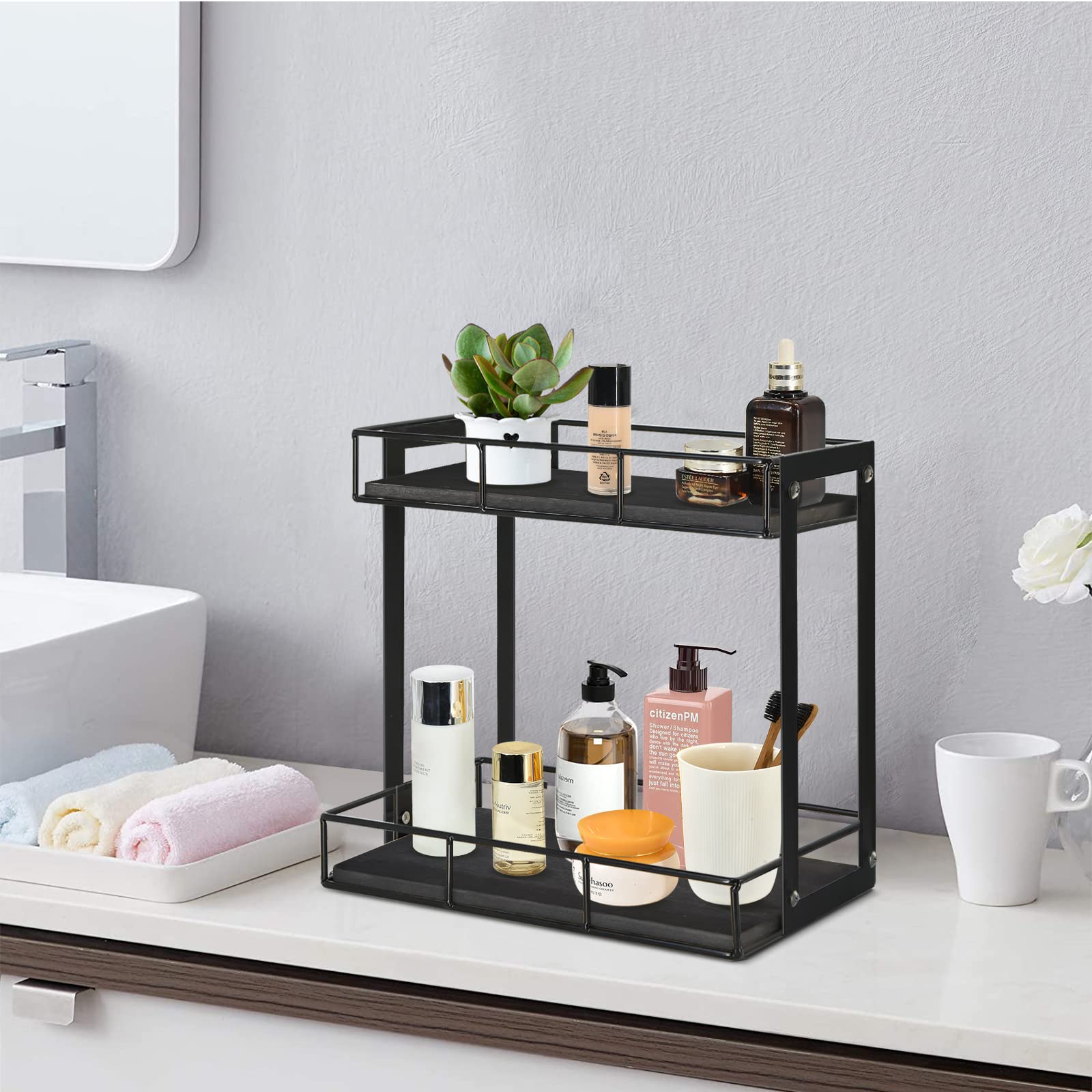 2-Tier Coffee Station Organizer - Coffee Pod & K-Cup Holder with Condiment Storage - Perfect for Coffee Bar Decor & Kitchen Countertop Organization - Ideal Gift for Coffee Lovers