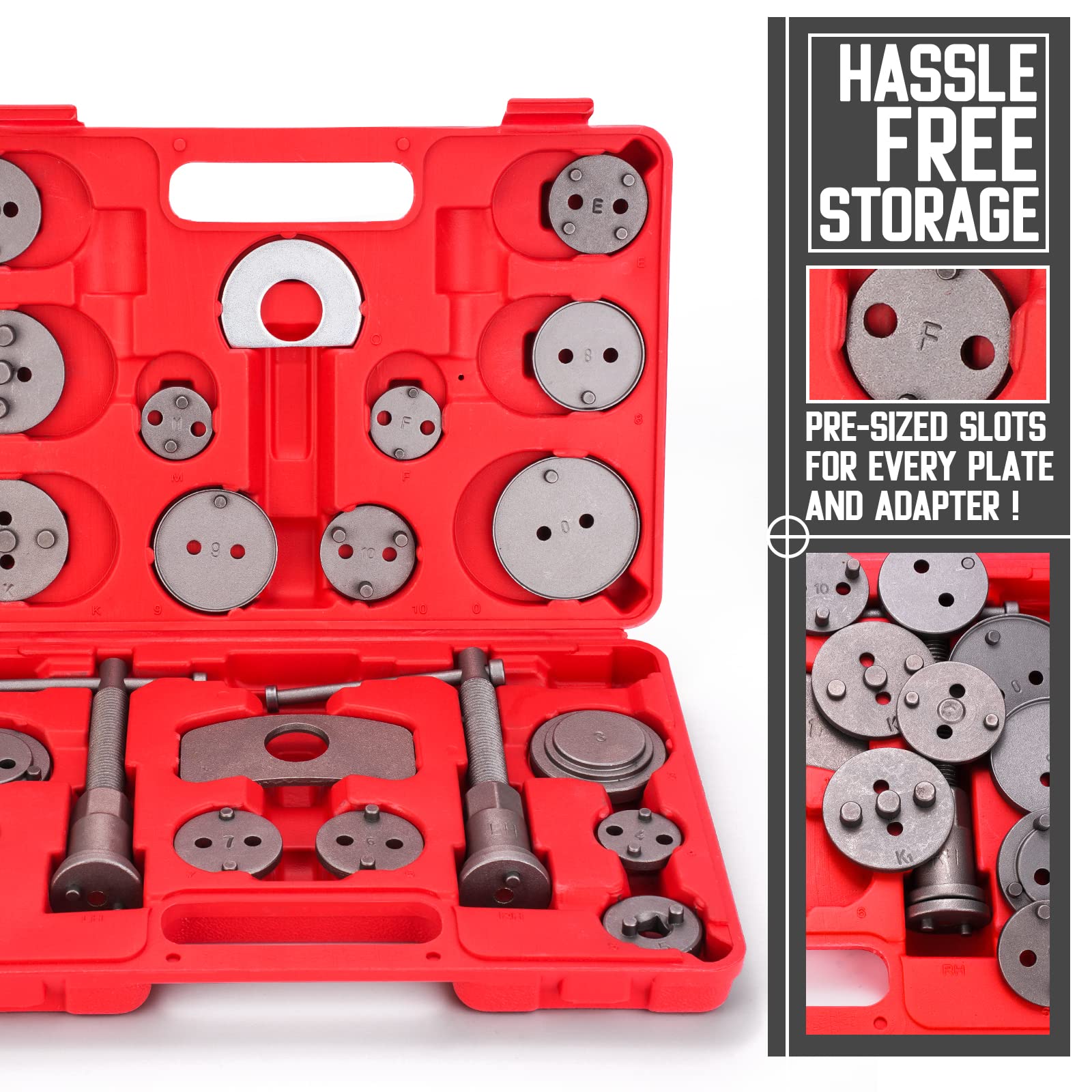 22Pcs Brake Caliper Compression Tool Kit - Caliper Piston Compressor, Wind Back Tool with Thrust Bolt Assemblies, Retaining Plates & 18 Disc Adapters (Red) - Perfect for DIY Brake Repairs, Auto Maintenance & Professional Mechanic Use