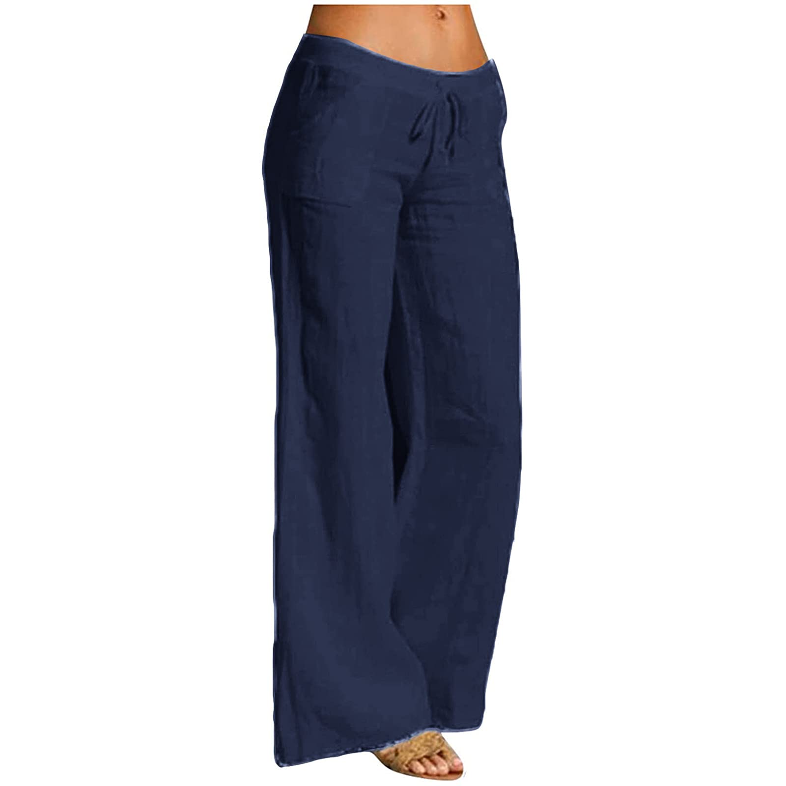 SHENGXINY Women's Cotton Linen Palazzo Pants - High Waist Drawstring Loose Casual Long Pants for Summer, Beach, Yoga & Travel