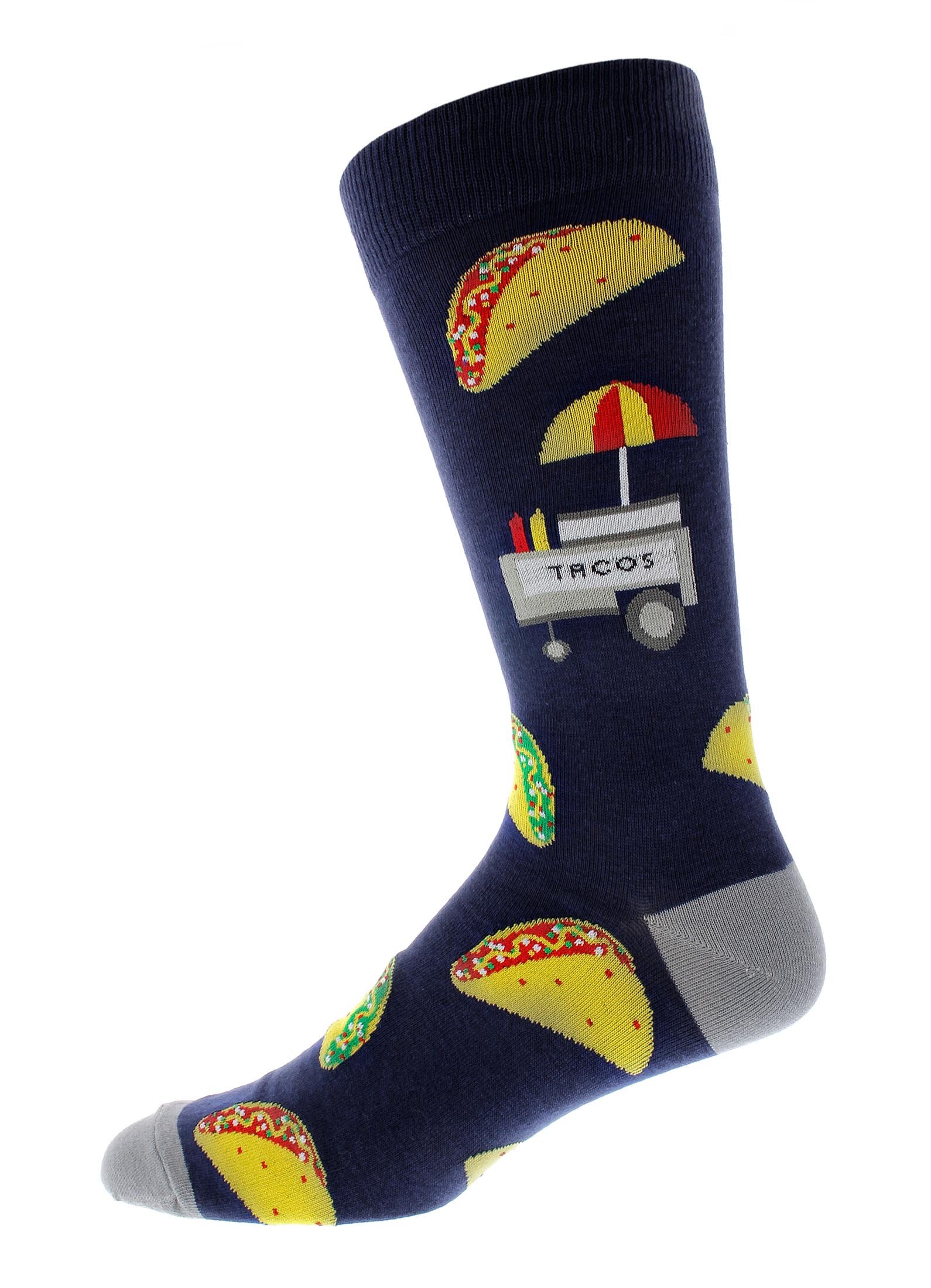 Men's Funny Taco Print Trouser Socks - Navy Blue Novelty Dress Socks for Casual Wear & Man Cave Gifts