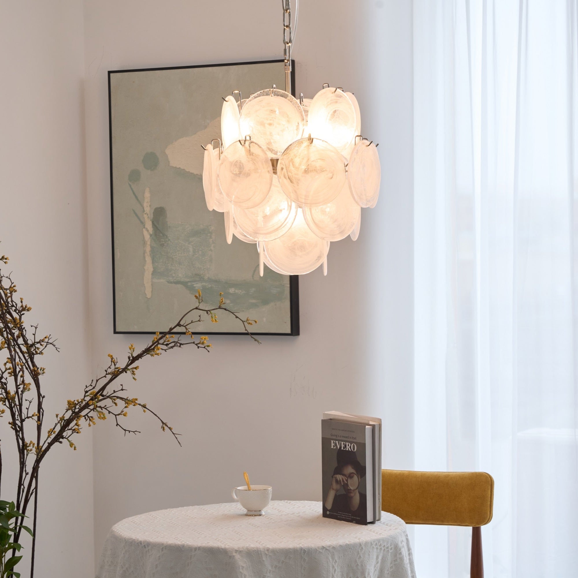 Elegant Aqua White Glass Murano Chandelier - Handcrafted Venetian Lighting Fixture for Dining Room, Bedroom & Living Room Decor
