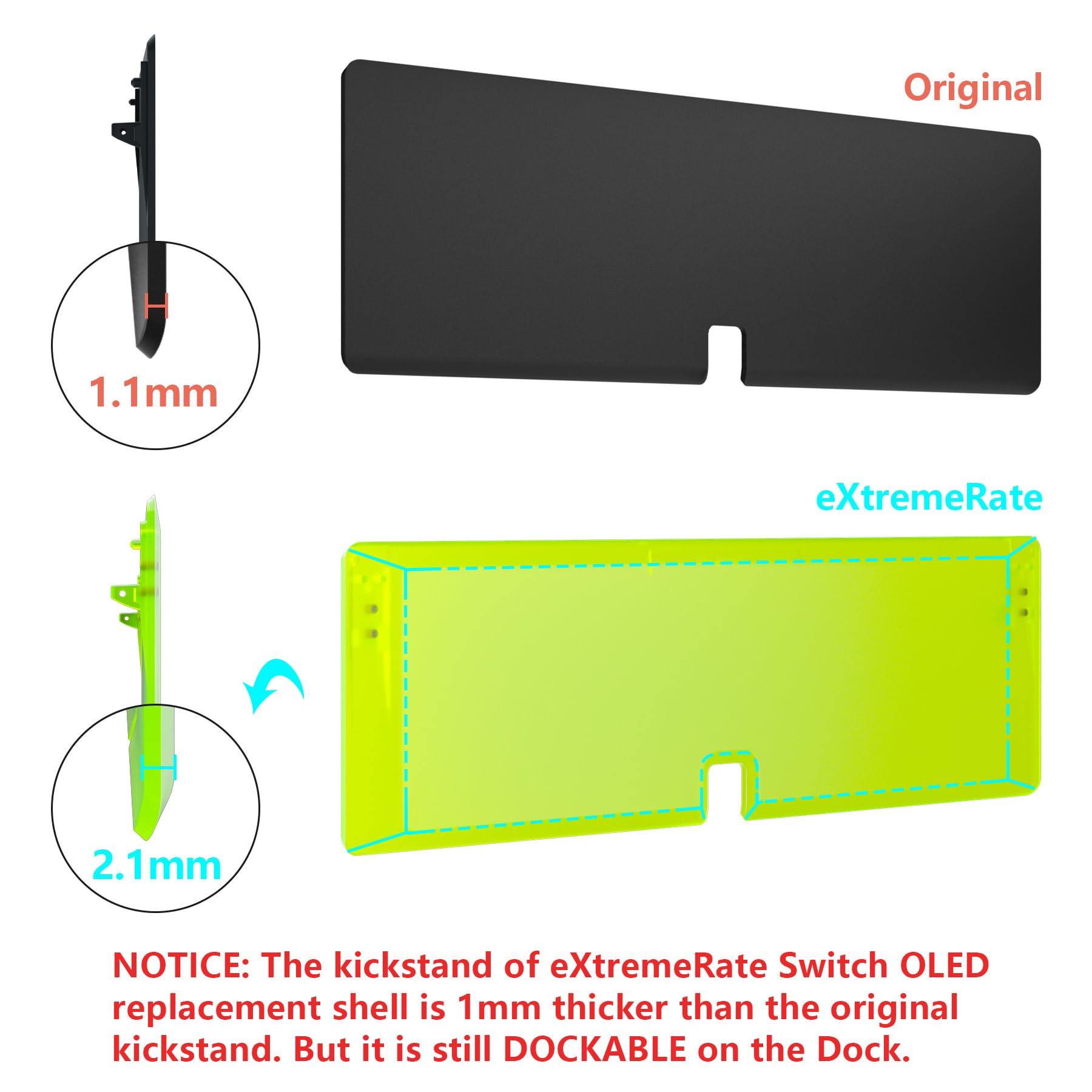 eXtremeRate Replacement Buttons & Back Cover Shell for Nintendo Switch OLED Console - Transparent Lime Green | Joycon Controller Case & Kickstand | Perfect for Gaming & Customization