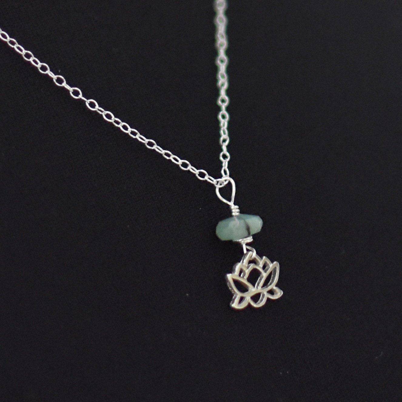 Emerald Bead Lotus Charm Necklace - Sterling Silver Jewelry for Women, Gift for Her, Birthday, Anniversary, Wedding, Party & Special Occasions