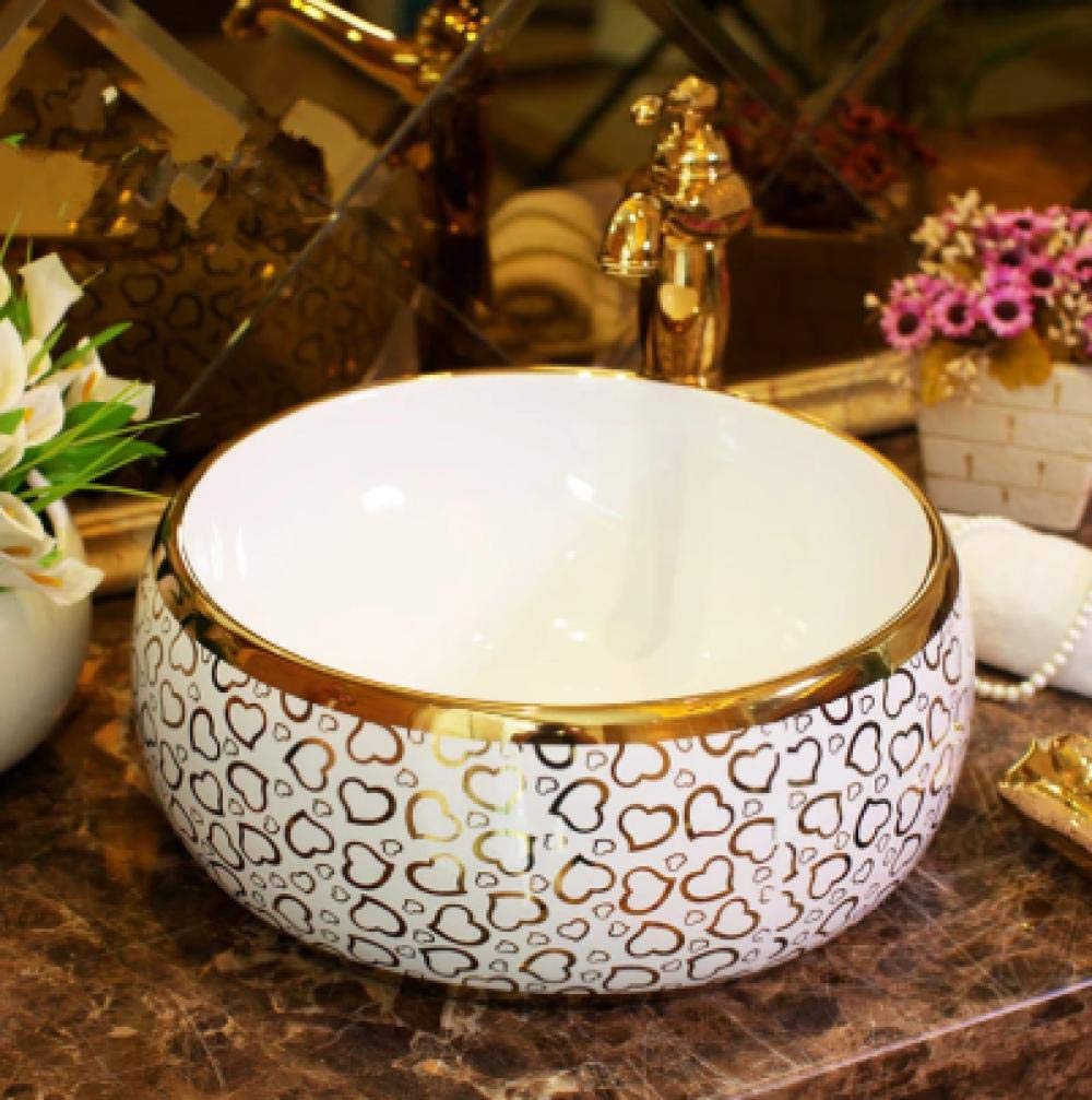 ROLTIN Countertop Basin - Round Ceramic Art Sink for Bathroom Vanity, Handmade in Jingdezhen, Perfect for Modern & Farmhouse Decor