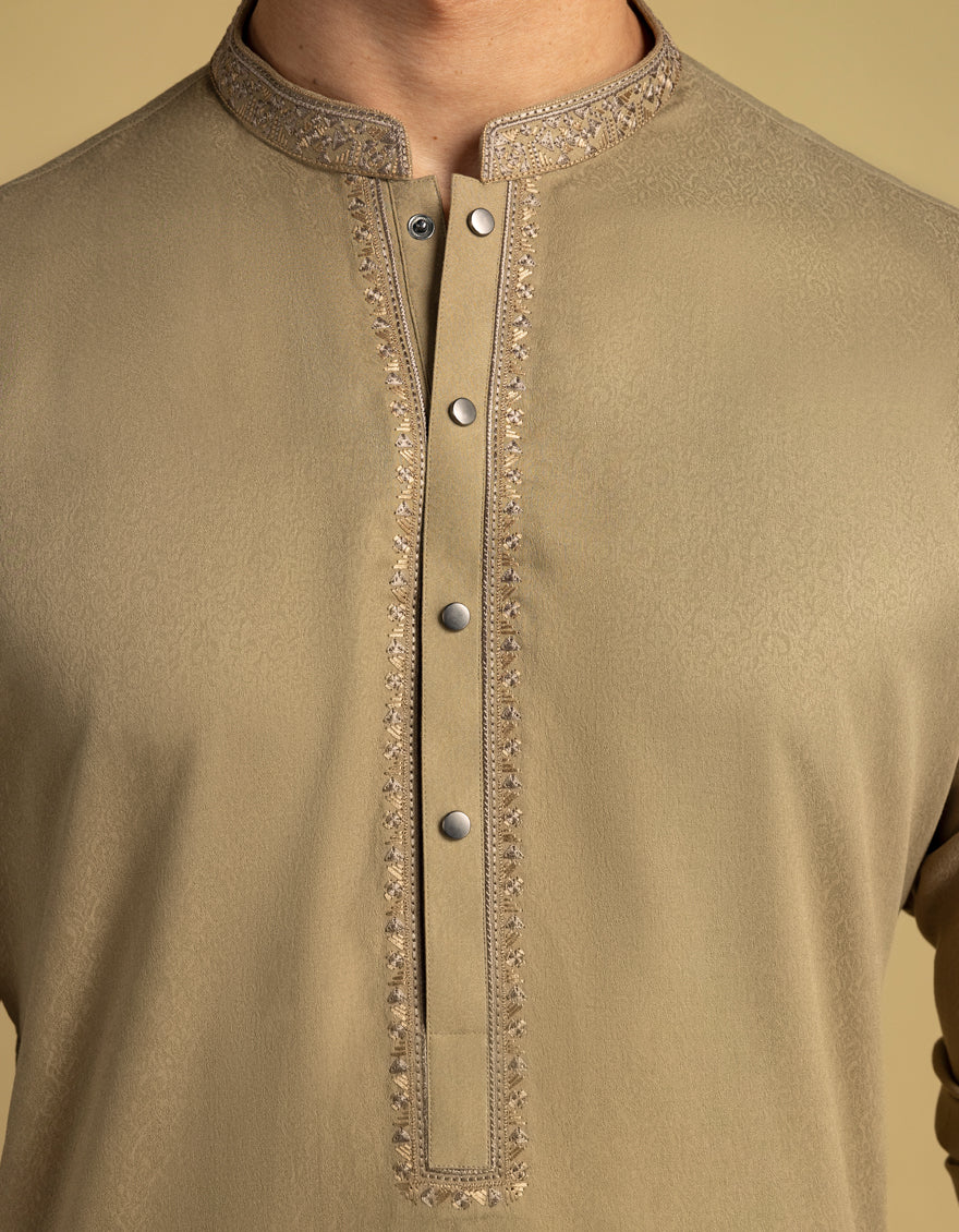 Stylish Blended Brown Kurta by J. Junaid Jamshed - Comfortable Cotton Ethnic Wear for Men - Perfect for Festivals, Weddings & Casual Outings