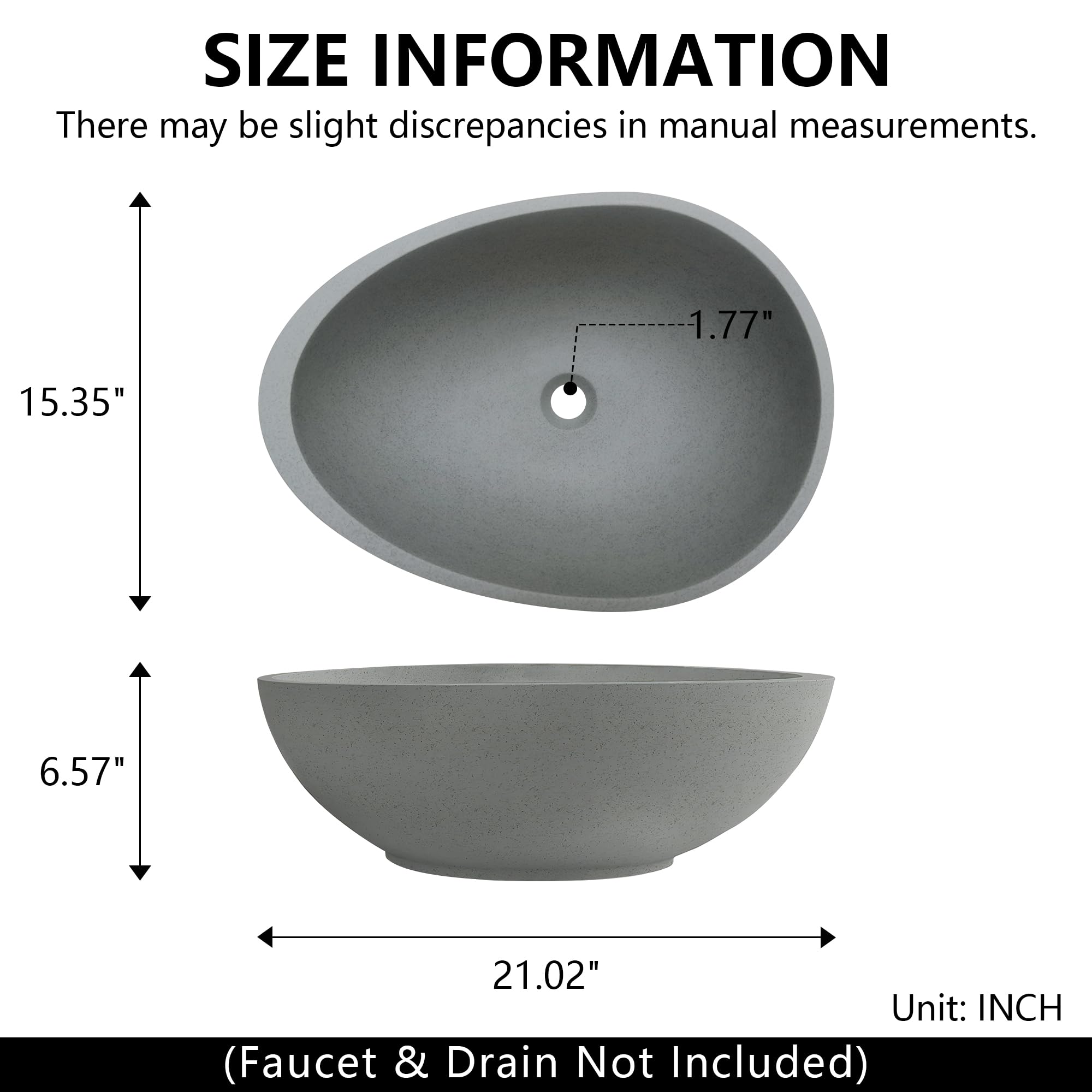 Dolonm Grey Concrete Vessel Sink for Bathroom - 21