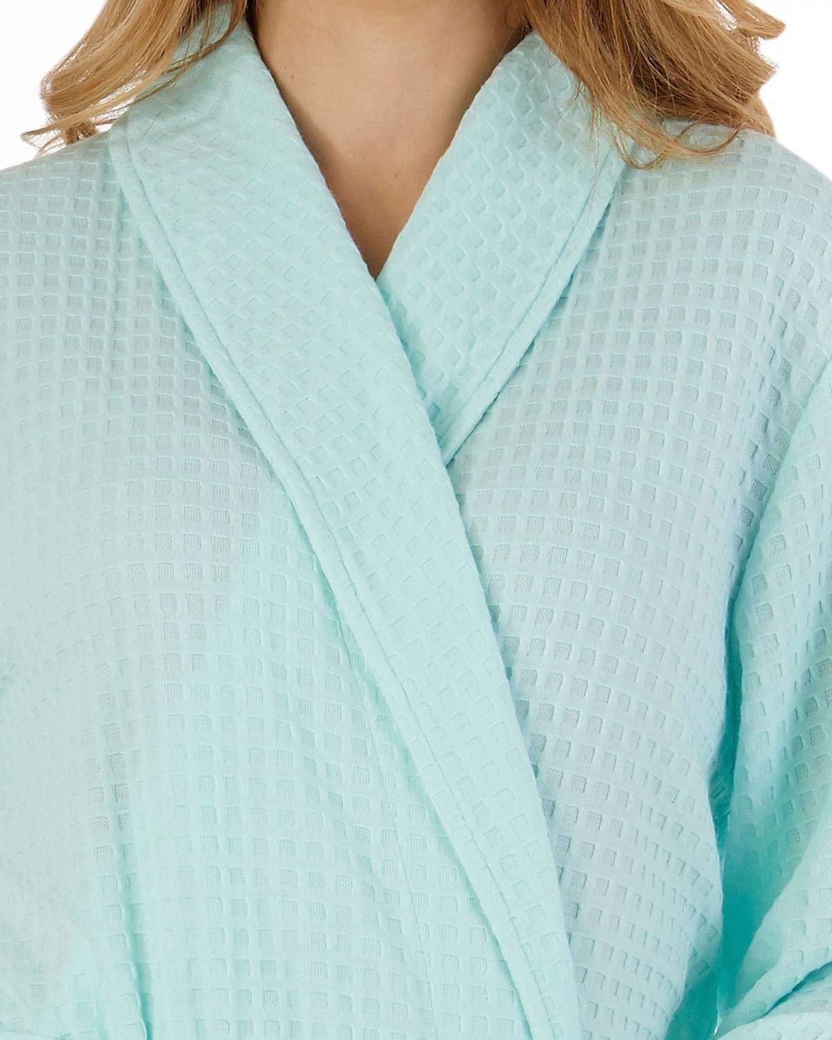 Slenderella Women's Shawl Collar Waffle Knit Robe - Houndstooth Pattern Wrap Dressing Gown in Mint, Pink, White & Blue | Cozy Loungewear for Home & Spa Relaxation