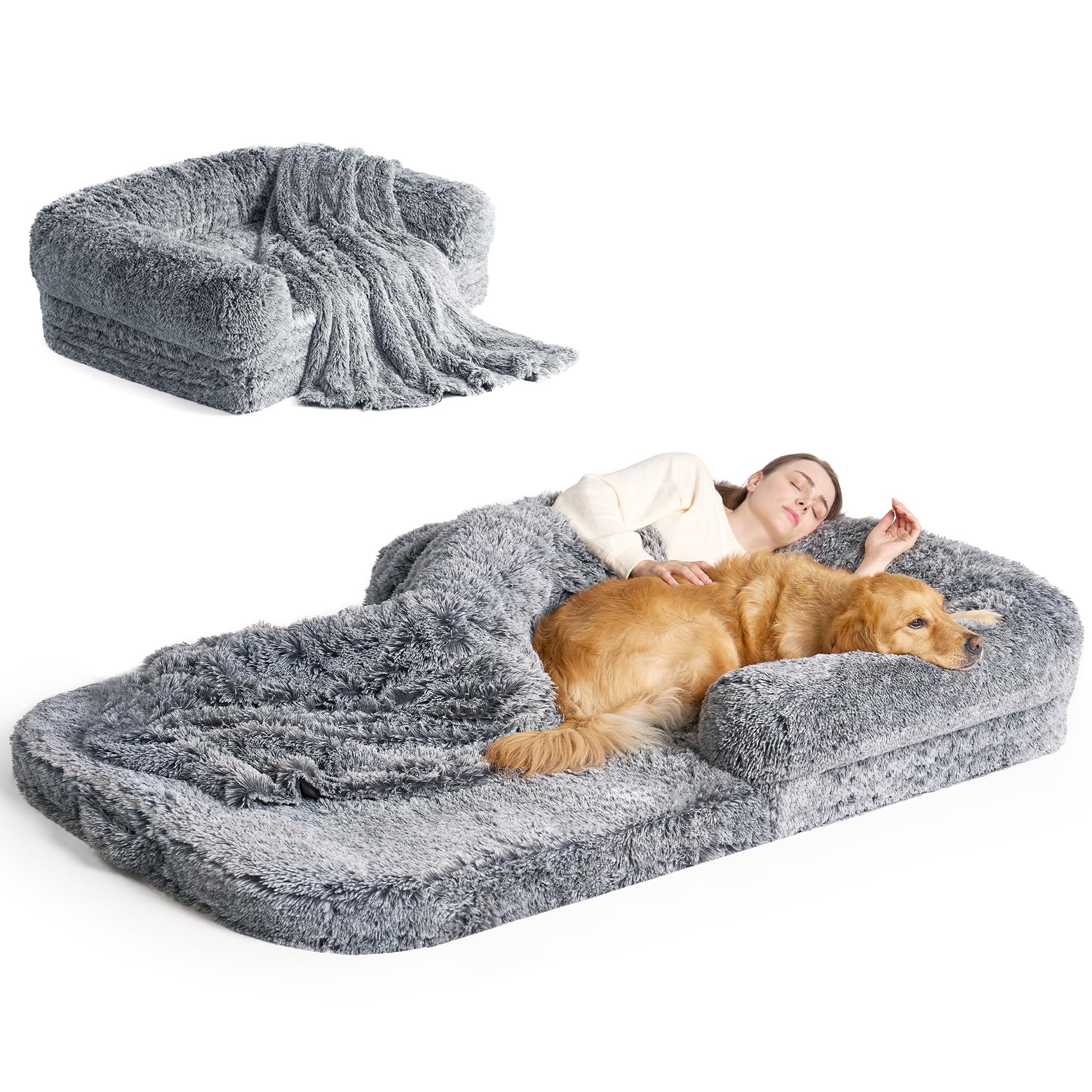 EHEYCIGA Foldable Orthopedic Memory Foam Dog Bed for Humans - Waterproof Large Pet Bed (72