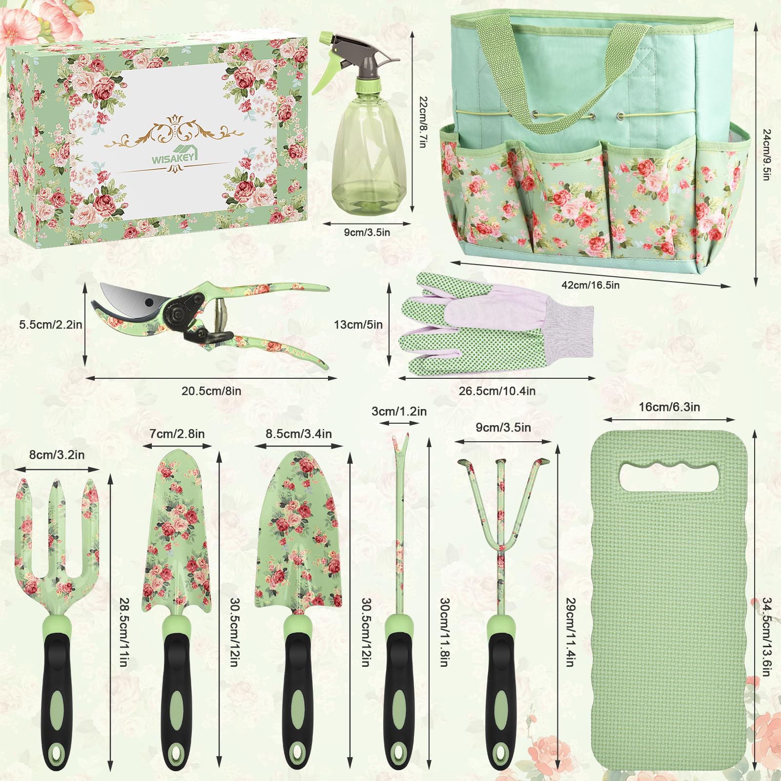Premium 10-Piece Heavy Duty Gardening Tools Set with Non-Slip Ergonomic Handles - Durable Green Garden Tool Kit with Fashion Organizer Bag - Perfect Gardening Gifts for Women - Ideal for Planting, Weeding & Outdoor Yard Work