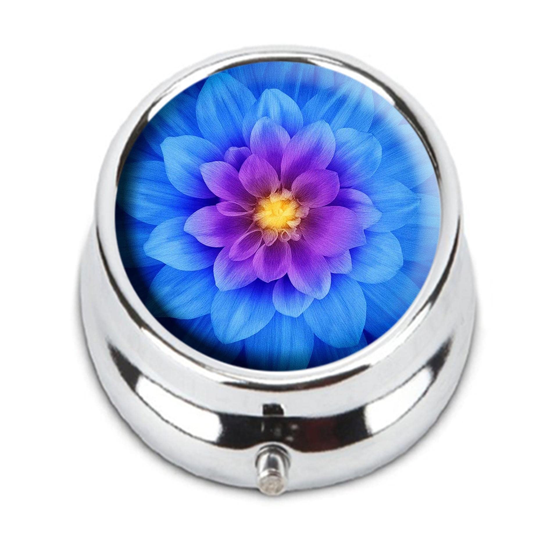 Custom Fashion Round Pill Box - Portable Tablet Holder & Purse Organizer with Blue Watercolor Lotus Design - Perfect for Travel, Daily Medication & Jewelry Storage
