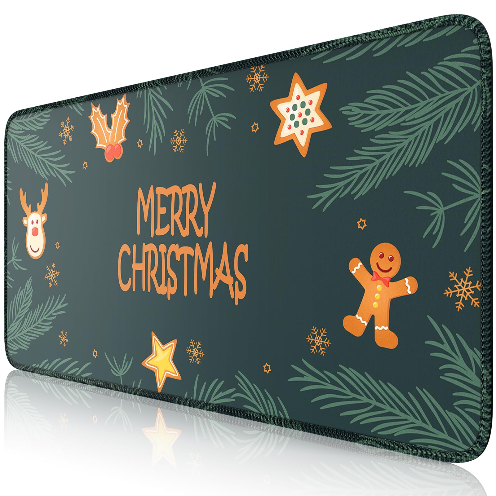 iCasso Large Green Christmas Mouse Pad & Desk Mat - Non-Slip Computer Keyboard Pad with Stitched Edges for Office, Gaming & Home Workspace - Perfect for PC, Laptop & Mac Users (Green)