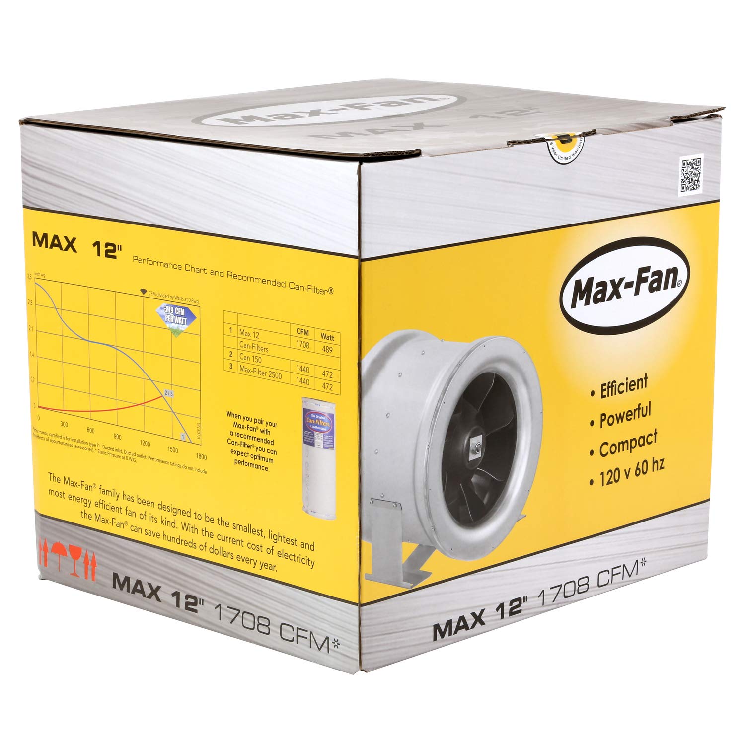 Can-Fan Max-Fan 12 Inch 1709 CFM High-Power Exhaust Fan - Hydroponic Grow Tent Ventilation System for Indoor Gardening & Greenhouse Air Circulation