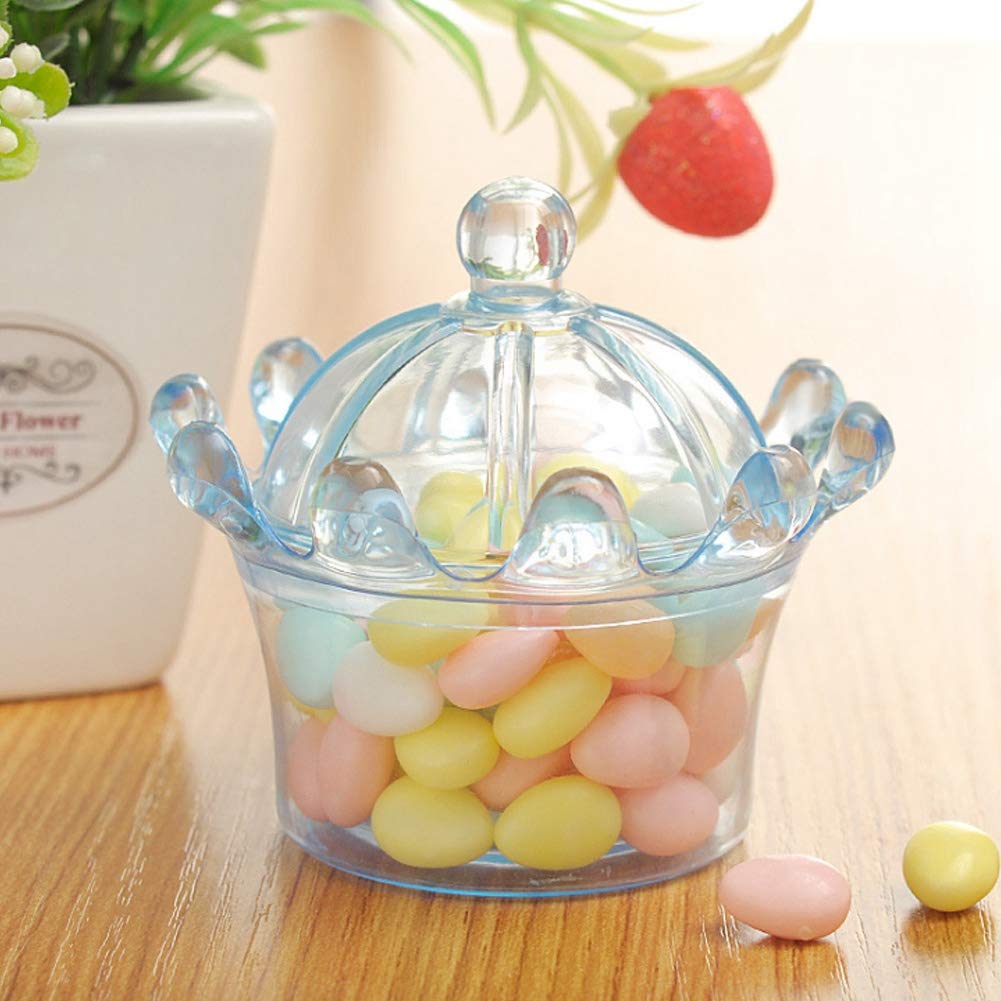 Tyenaza 12PCS Crown Shape Candy Boxes - Elegant Wedding Favor Boxes, Party Candy Containers, Plastic Gift Boxes in Blue - Perfect for Wedding Receptions, Baby Showers & Birthday Parties