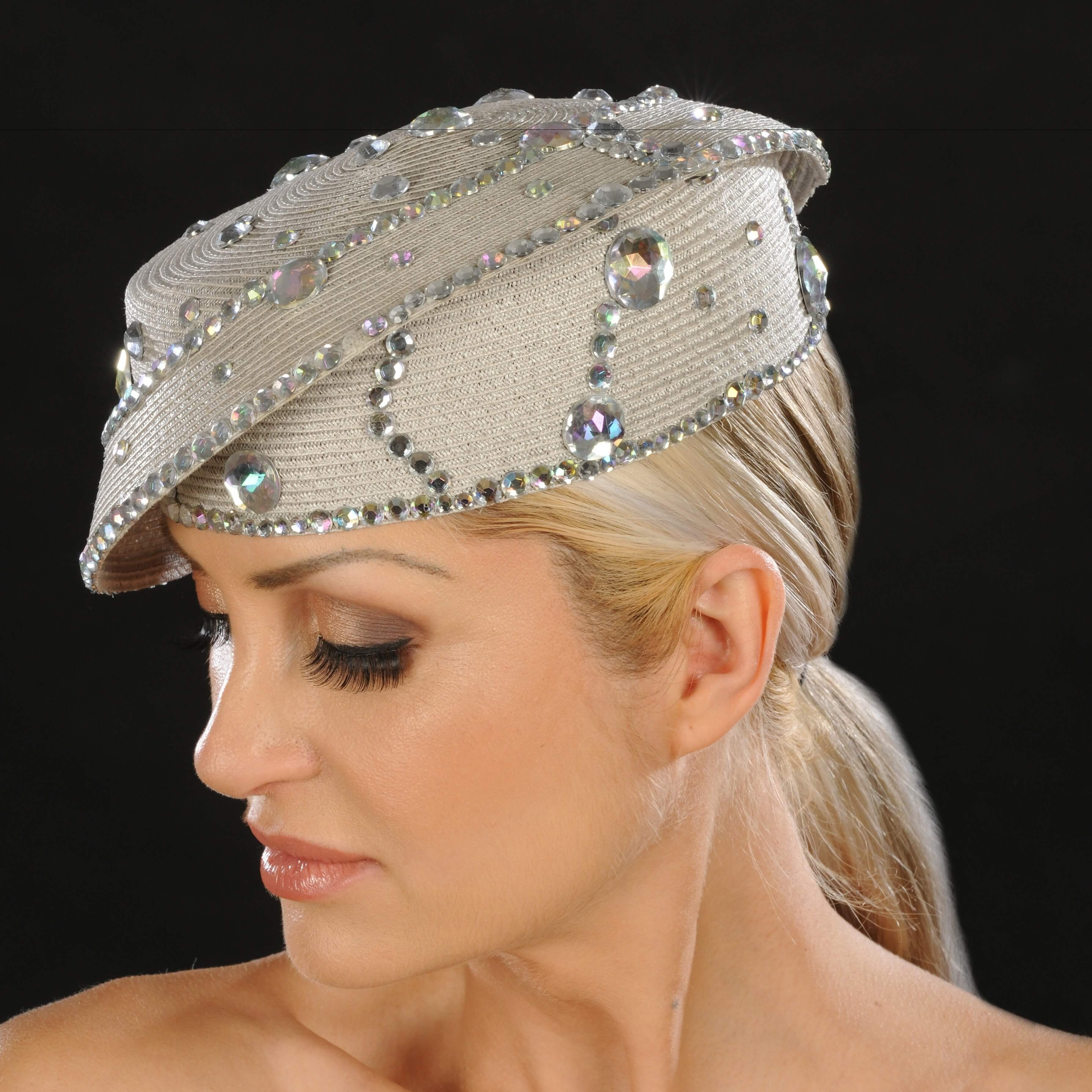 SG5022 Women's Fashion Rhinestone Embellished Dress Hat - Elegant Party Accessory for Weddings, Cocktails & Special Occasions
