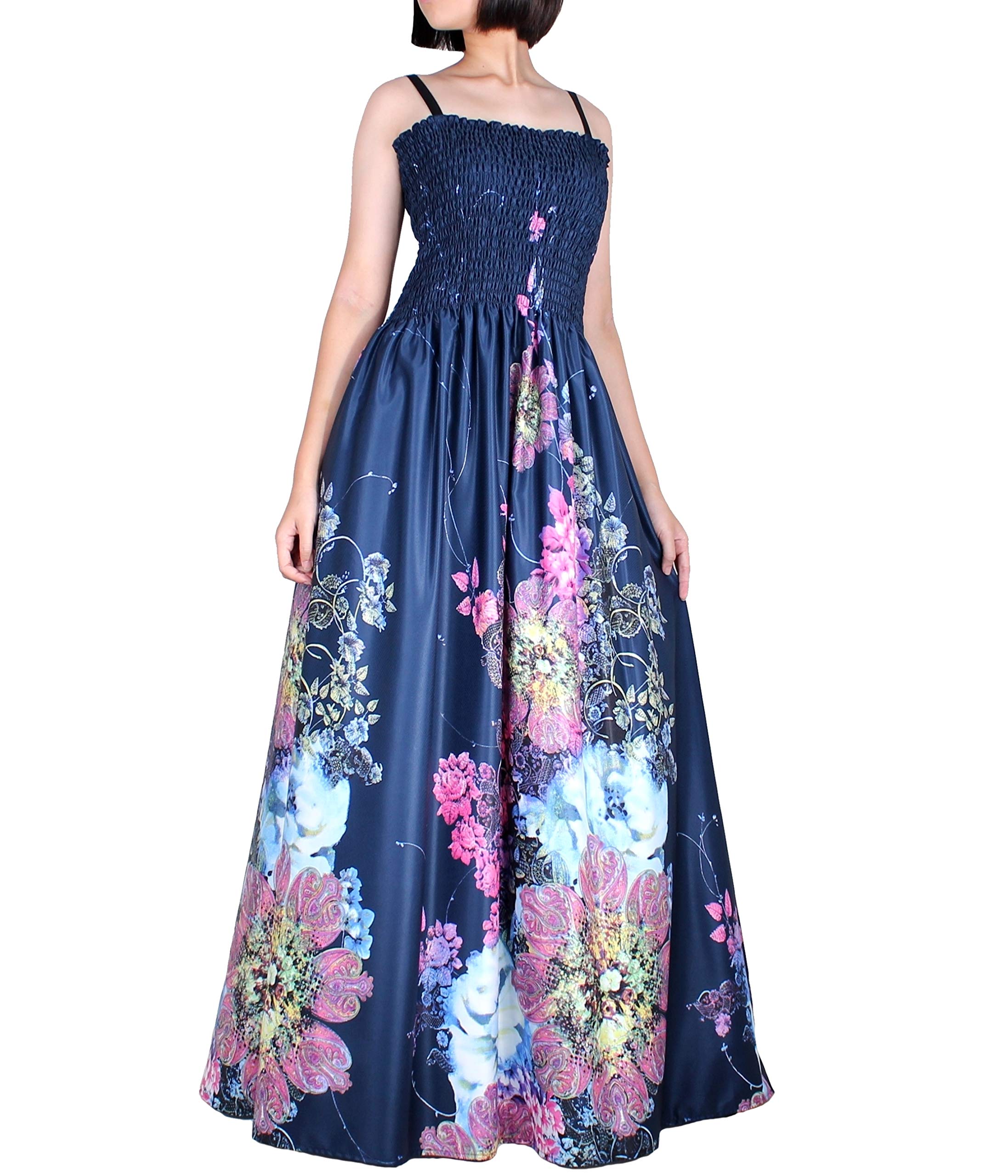 Plus Size Navy Blue Floral Boho Maxi Dress for Women - Elegant Summer Evening Party & Prom Gown for Beach Weddings, Date Nights & Special Occasions