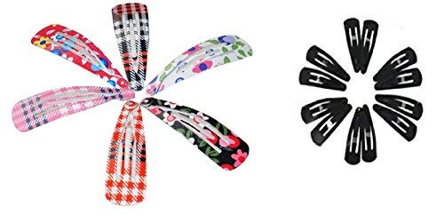 FOK 24-Piece Tik Tak Hair Pins Set - 12 Pairs (6 Multi-Color Printed 5cm & 6 Black 4cm) Premium Metal Triangle Hair Clips for Women & Girls - Perfect for School, Work, Parties & Everyday Hairstyles