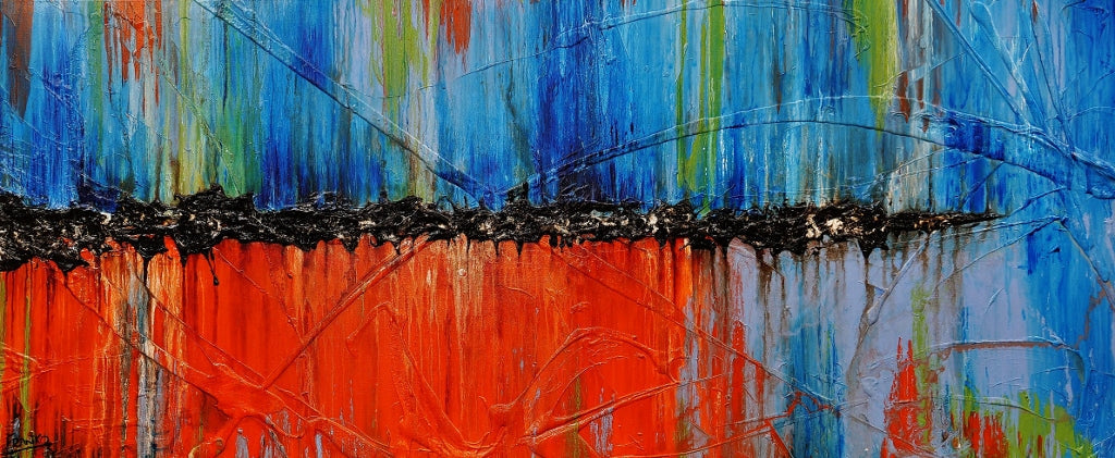 Orange Blue Textured Abstract Painting 240cm x 100cm - Modern Wall Art for Living Room, Bedroom & Office Decor | Cocktails At Sunset Inspired Artwork