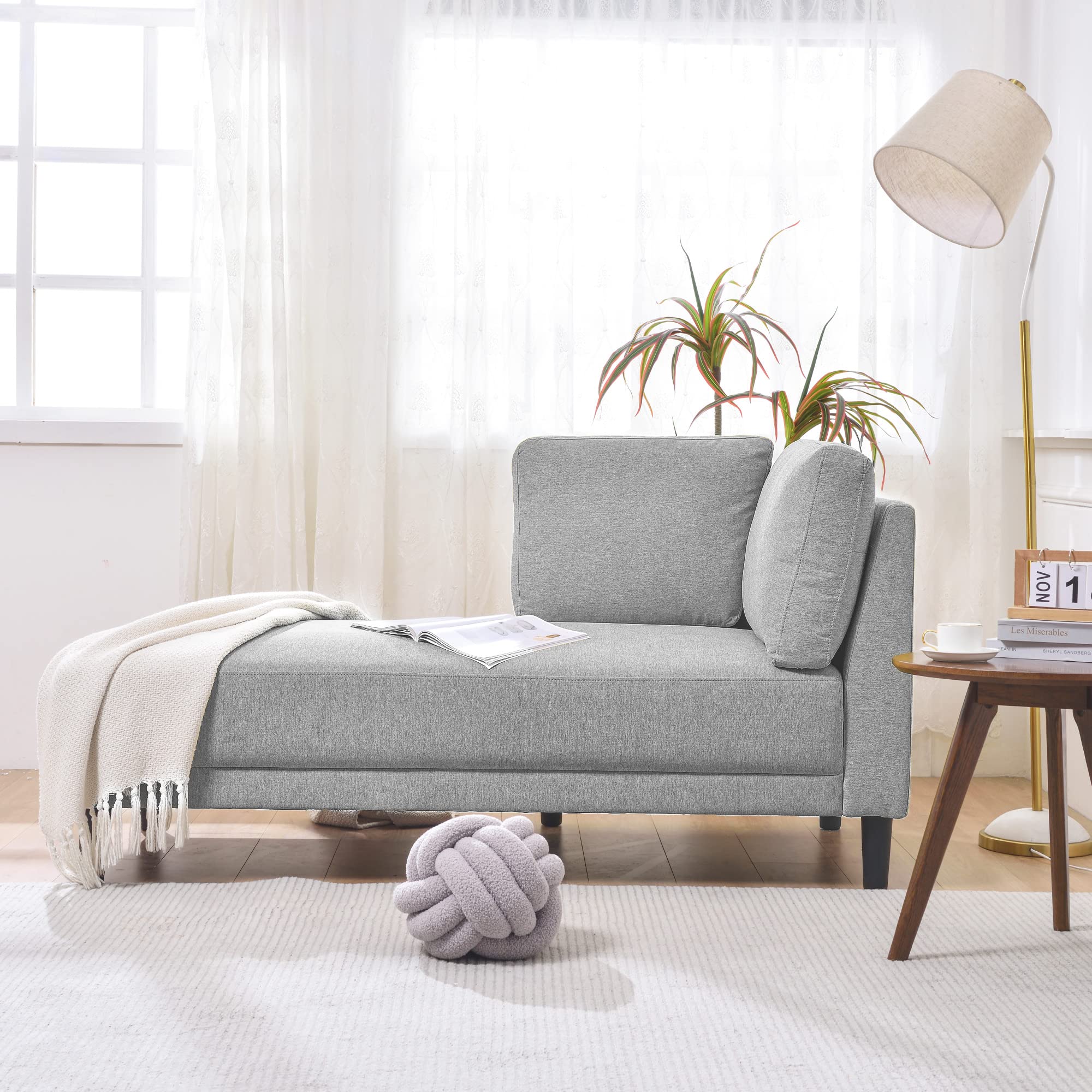 Anwick Modern Tufted Fabric Chaise Lounge Chair - Upholstered Recliner for Living Room & Bedroom - Light Grey Sleeper Sofa | Perfect for Relaxing, Reading & Small Space Decor