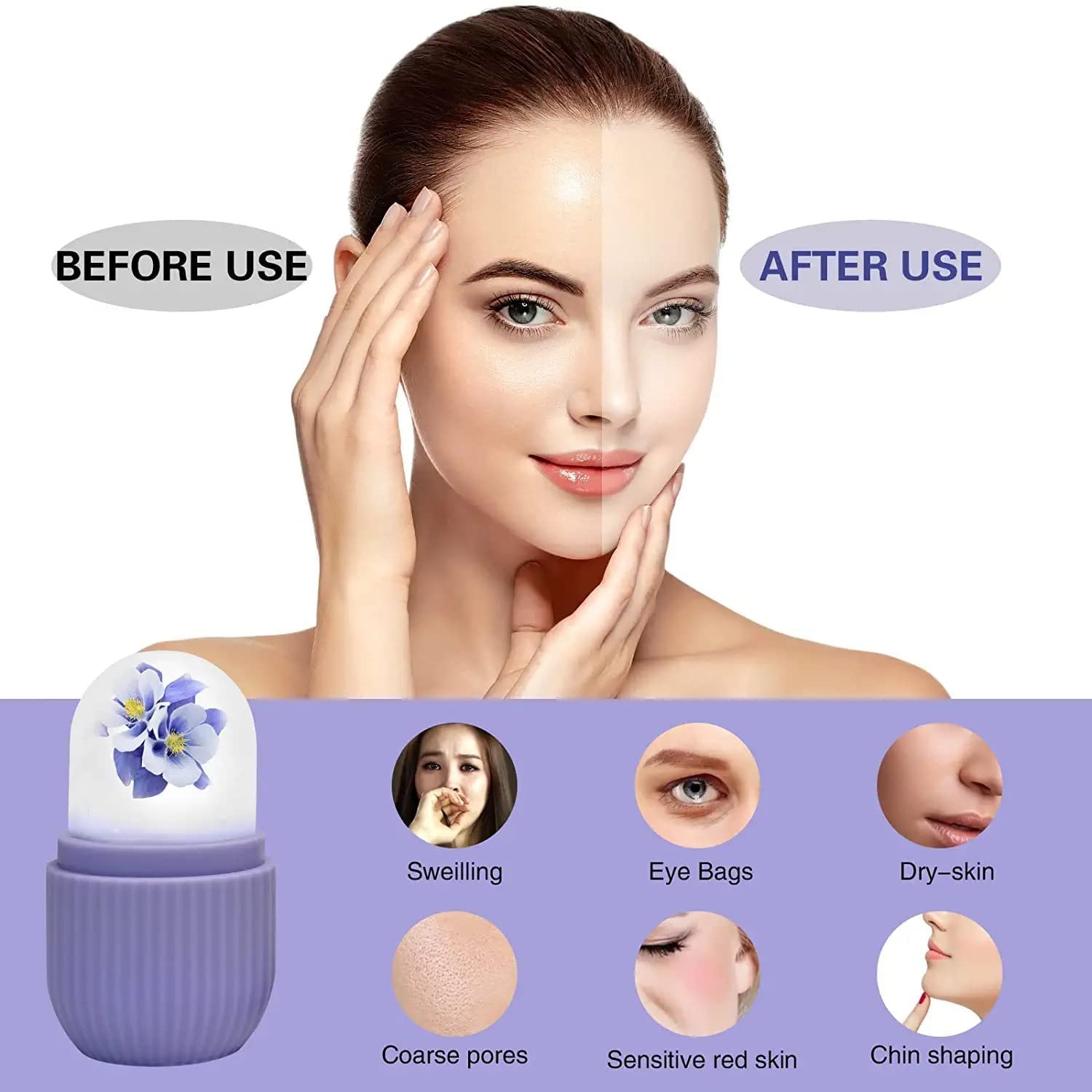 Luxansa Ice Roller for Face & Eyes - Upgraded Facial Massage Tool with Gua Sha Benefits | Cooling Skin Care Beauty Device for Puffiness, Dark Circles & Glowing Skin | Perfect for Morning Routine, Post-Workout Recovery & Spa Treatments